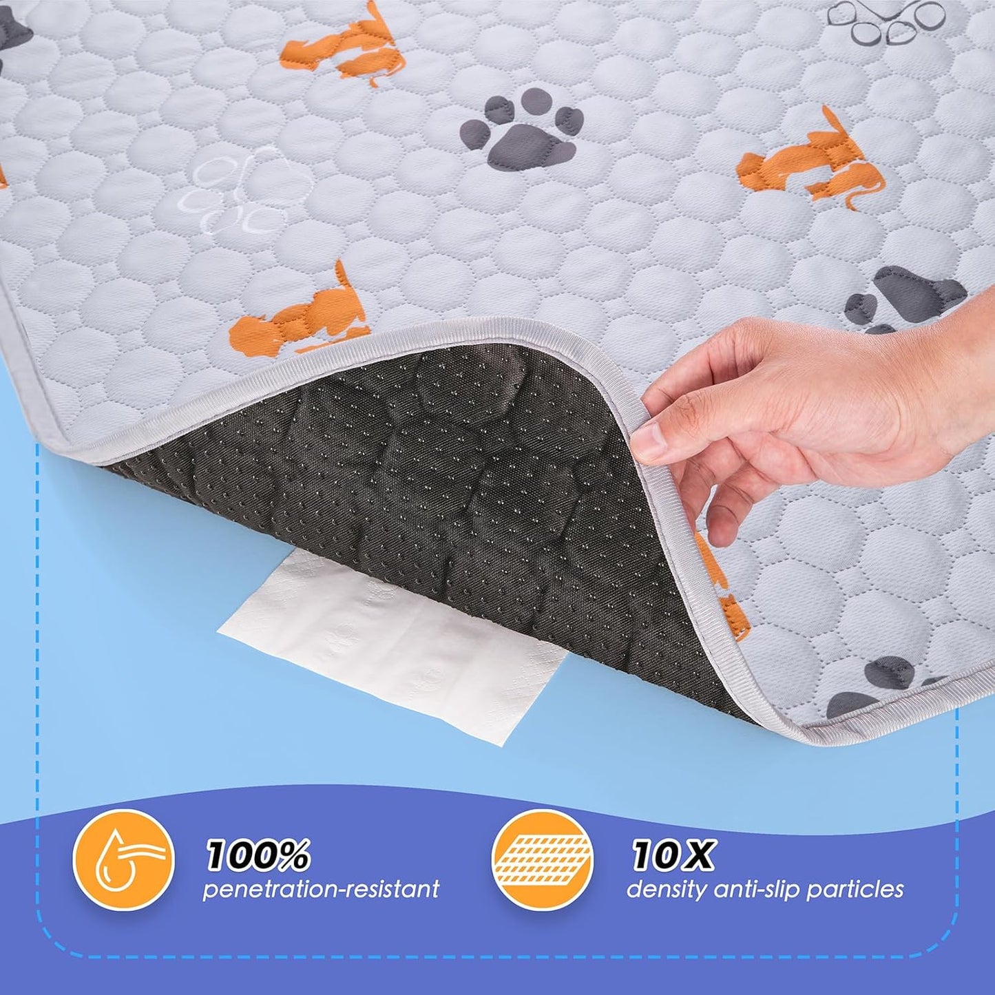 Washable Pee Pads for Dogs, 2 Pack Absorbent Reusable Training Dog Pads Pet Puppy Pads, Non-Slip Potty Pads for Whelping, Playpen, Crate, Bed, Orange, 24"x36"
