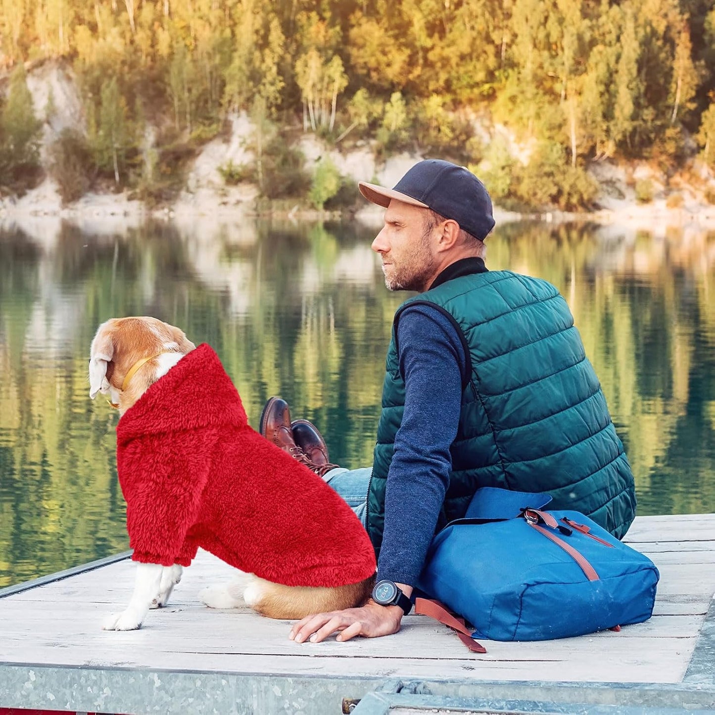 Fuzzy Dog Sweaters for Medium Dogs Dog Hoodie Soft Double-Sided Plush Fleece Pet Sweater Clothes Coats Pet Hoodie Sherpa Hooded Sweatshirt(Red-M)