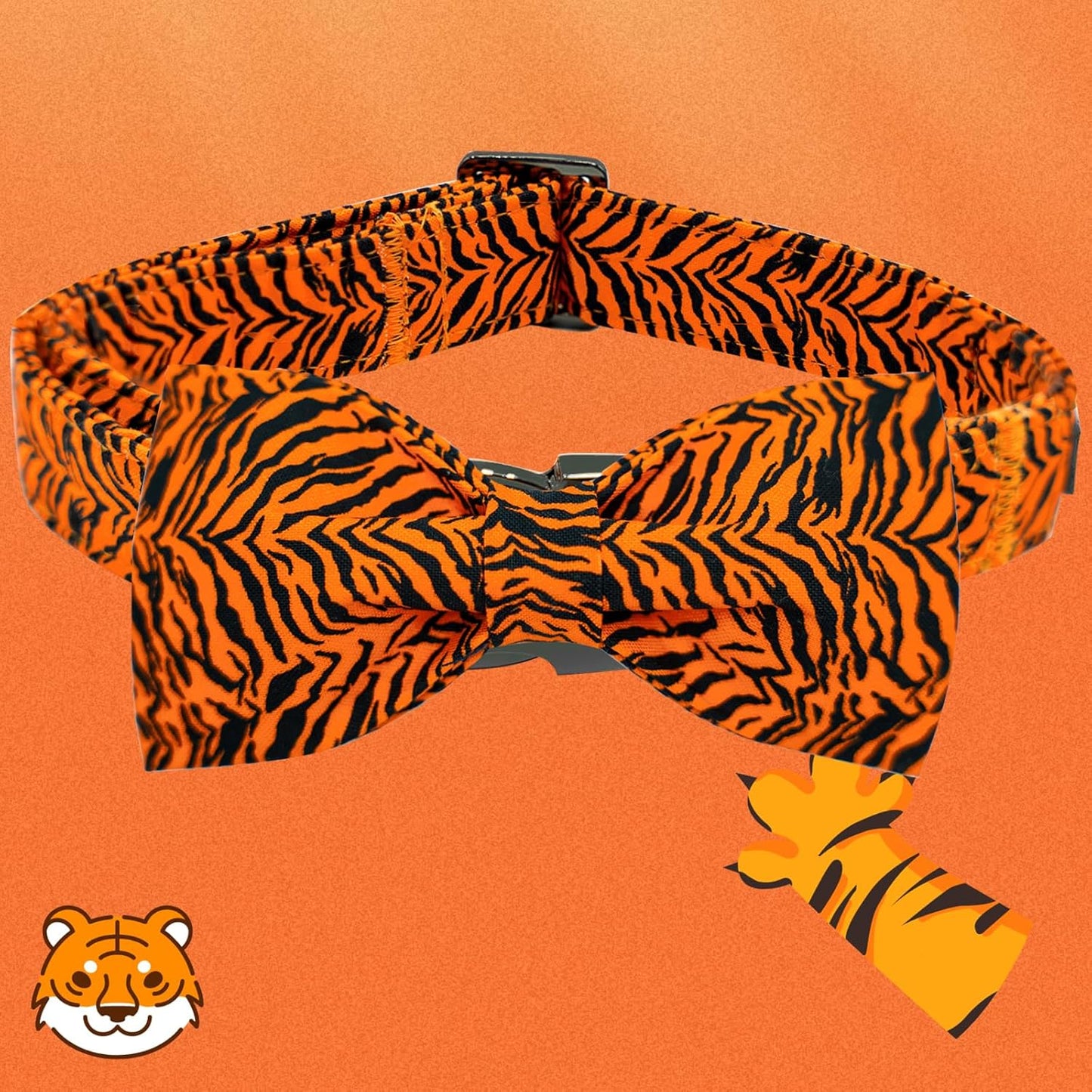 Elegant Little Tail Tiger Print Dog Collar, Large, Cotton, Unique Seasonal Design, Buckle Closure, Adult, Large Breed