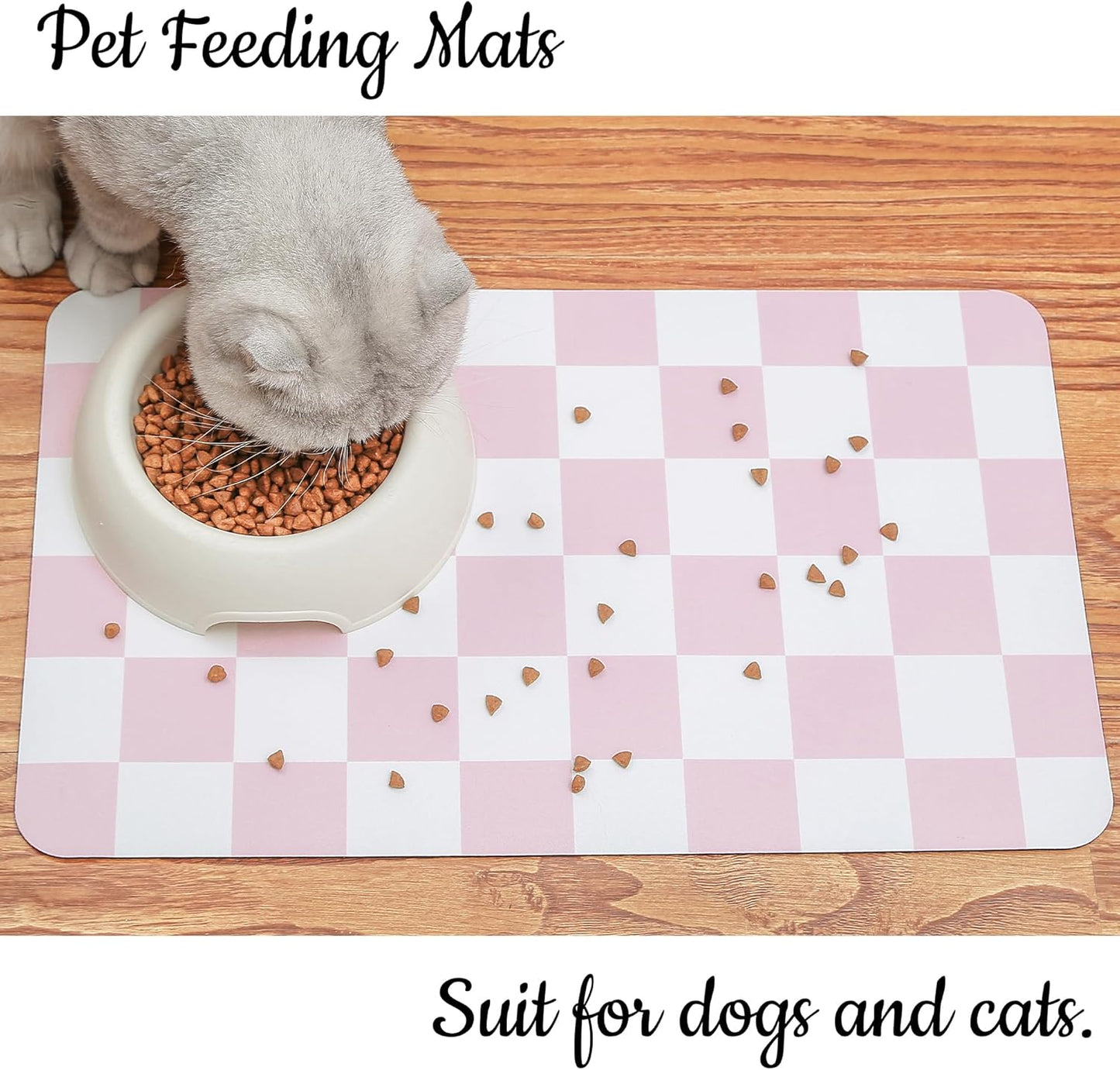 Ralxion Checkered Dog Feeding Mat, Absorbent Mats for Dog Food and Water Bowl, Dispenser, Feeder, Retro Aesthetic Pastel Pink Checkerboard Pet Placemat for Dogs, Cats, Puppy Accessories, 16" X 24”