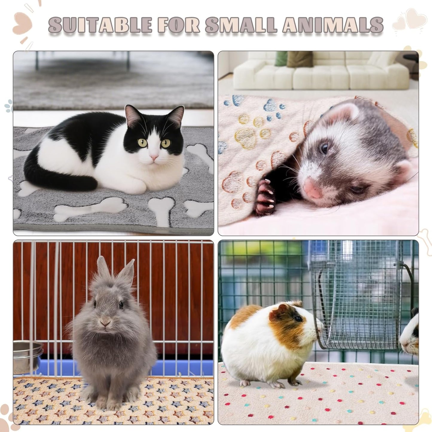 6 Pack Guinea Pig Cage Liner, Washable Guinea Pig Fleece Blankets Beding Accessories, Flannel Throw Warm Sleep Mat, Pet Pee Pads for Small Animal Hamster Rabbit Puppy Cat (26x14 Inch)