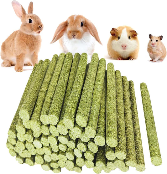 Rabbit Toys,Timothy Hay Stick for Guinea Pig Toy Bunny Chew Toys for Teeth Grinding Hamster Alfalfa Bite Treat Rabbit Molar Food Snack for Pet Rat Chinchilla Squirrel Gerbil-20PCS