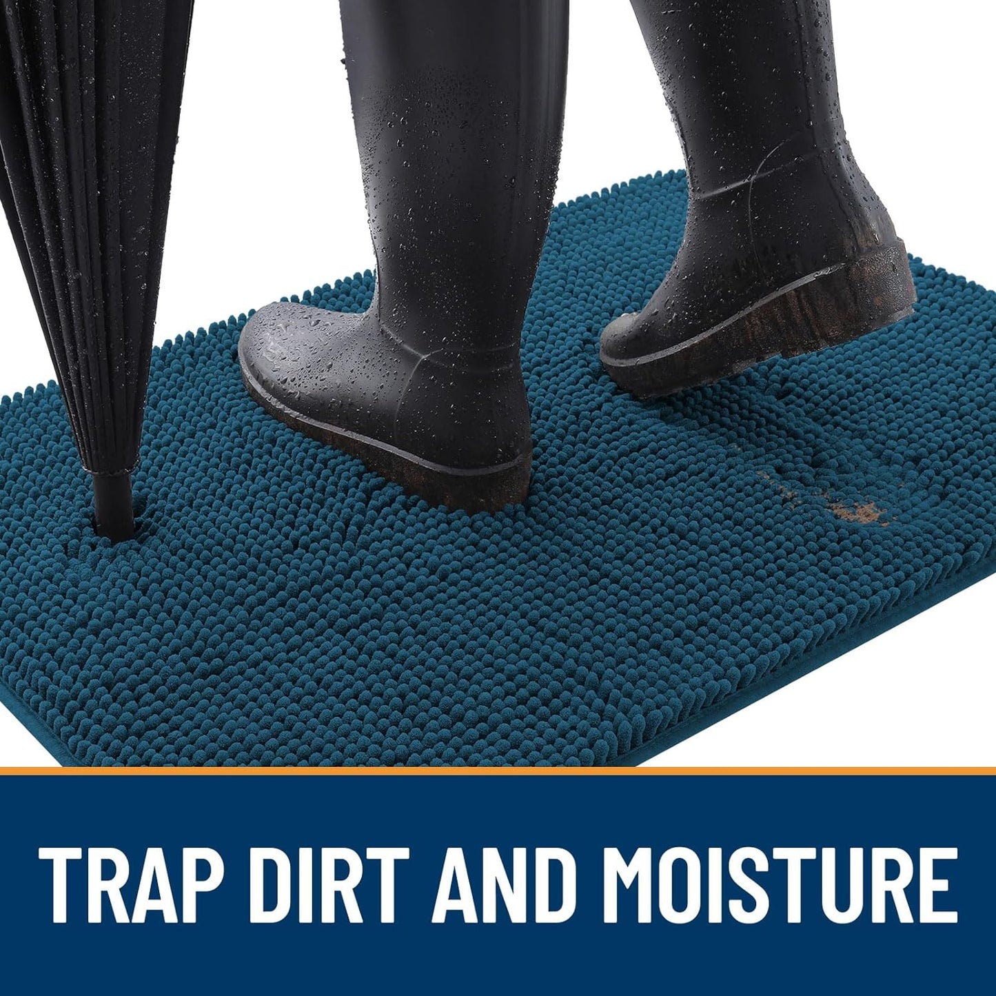 OLANLY Dog Door Mat for Muddy Paws 36x24, Absorbs Moisture and Dirt, Absorbent Non-Slip Washable Doormat, Quick Dry Chenille Mud Mat, Entry Indoor Entryway Carpet for Inside Floor, Atlantic Blue