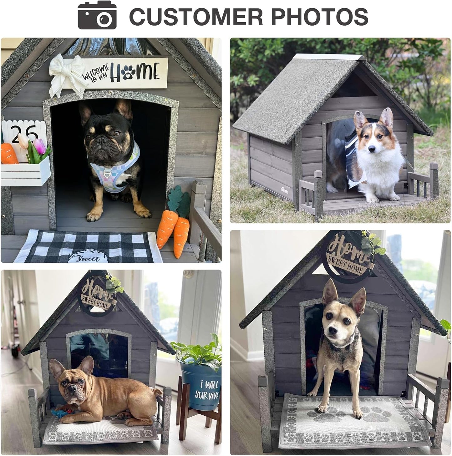 Large Dog House Outdoor Indoor All-Around Iron Frame Design Dog House with Porch＆Raised Feet for Small Medium Large Dogs（Grey）