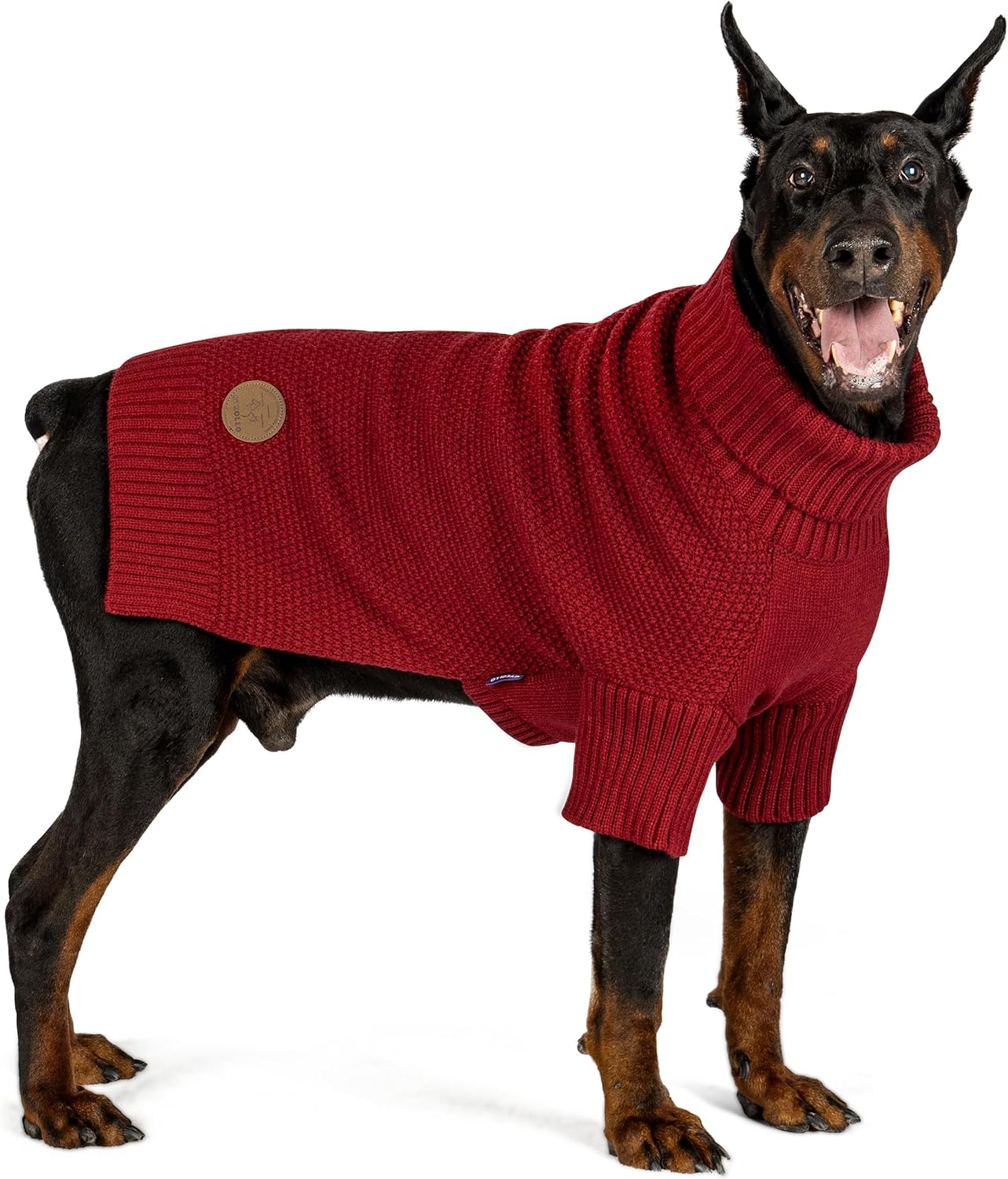 cyeollo Dog Sweater Knitwear with Leash Hole Turtleneck Pullover Sweaters Fall Winter Dog Clothes Sweaters for Large Dogs, Burgundy XXXL