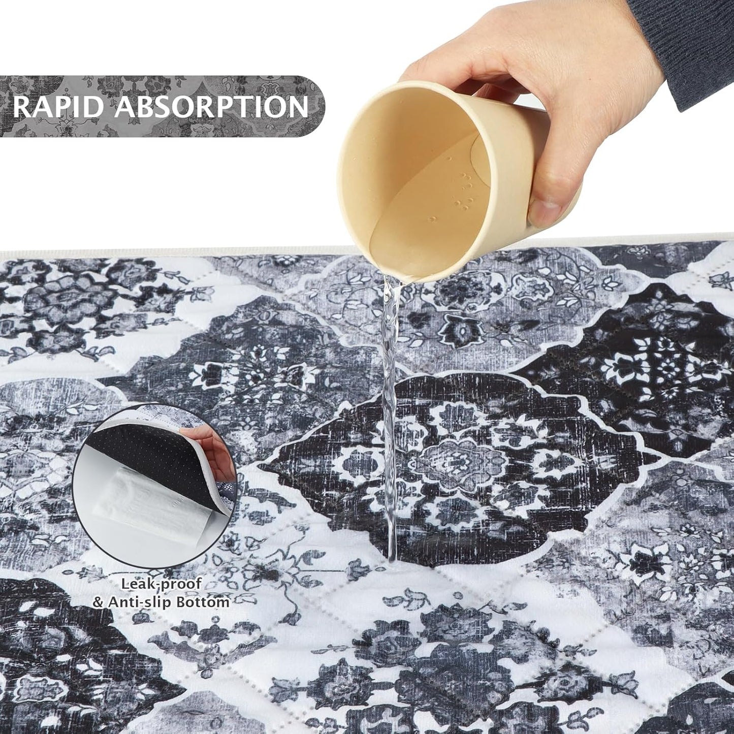 IEUUMLER Washable Pee Pads for Dogs, 2 Pack Reusable Pee Pads for Dogs Non-Slip Grip, Super Absorbent Waterproof Puppy Pads for Potty Training, Playpen, Crate, Whelping Box EU011 Black Grey, 48x48