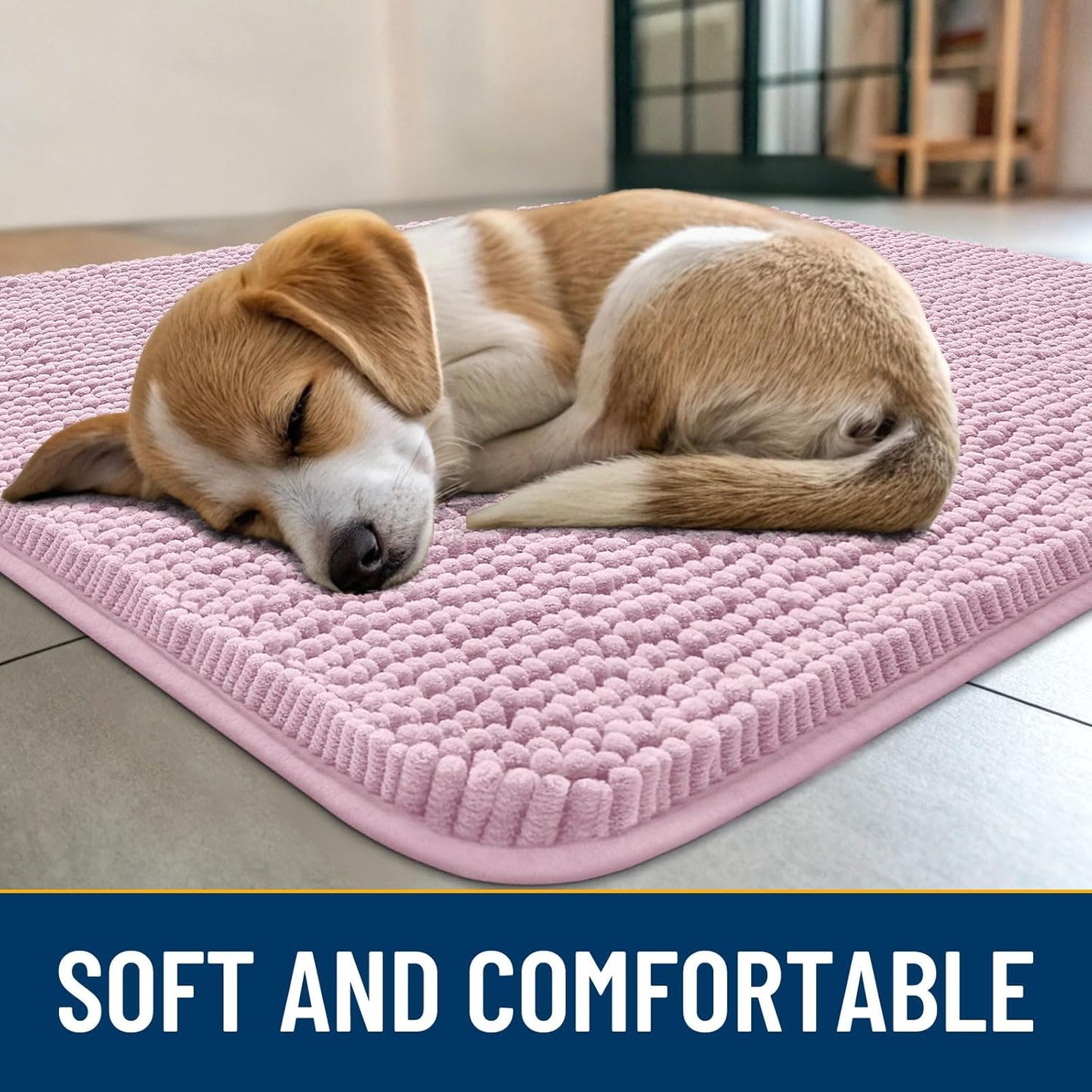 Smiry Dog Door Mat for Muddy Paws 36x24, Absorbs Moisture and Dirt Doormat, Non-Slip Washable Quick Dry Chenille Front Door Mat Indoor Entrance, Entryway Carpet for Inside Floor, Dusty Rose