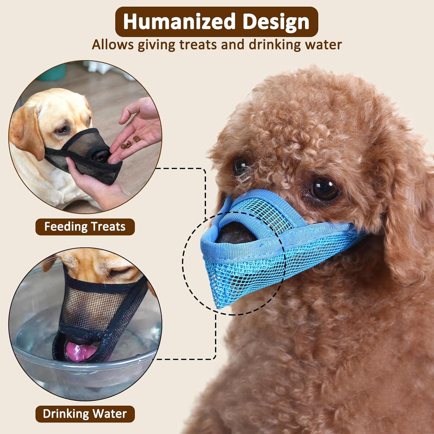 Crazy Felix Nylon Dog Muzzle for Small Medium Large Dogs Dachshund Beagle Poodle Labrador, Air Mesh Breathable and Drinkable Pet Mouth Guard for Anti-Biting Chewing Scavenging(M, Blue)
