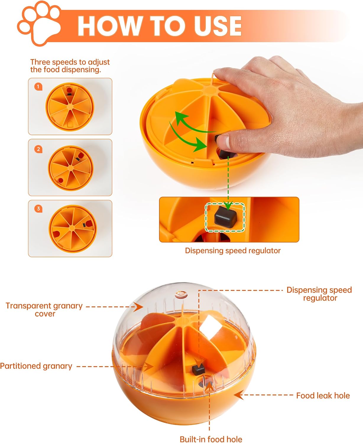 Enrichment Interactive Dog Treat Toy - Level 1 Mental Stimulation for Dogs，Mentally Stimulating Dog Toys for Boredom Busy (Beginner-Orange 5.6" Squeaky Ball)