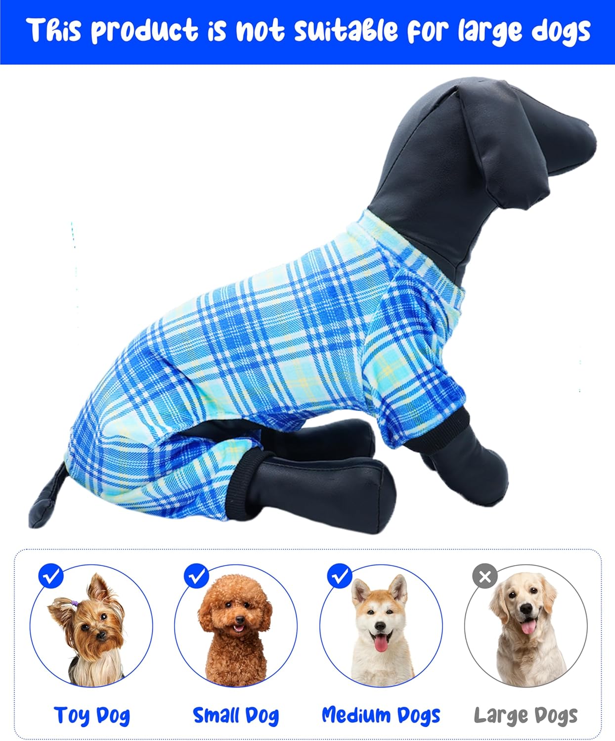 PET SHOW 4 Pack Small Dog Pajamas Cute Dinosaur Monster Clothes for Medium Dogs Soft Stretchy PJs Plaid Jumpsuit Puppy Tie Dye Onesies Outfits with Sleeve Pets Dachshund Costume(XXL, Blue for Boys)