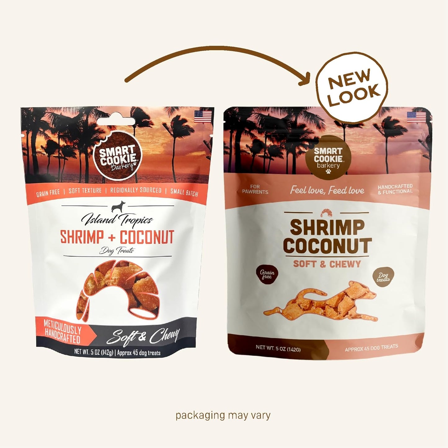 Smart Cookie All Natural Soft Dog Treats - Shrimp & Coconut - Healthy Dog Treats for Allergies, Sensitive Stomachs - Chewy, Grain Free, Human-Grade, Made in The USA - 5oz Bag, 2 Pack