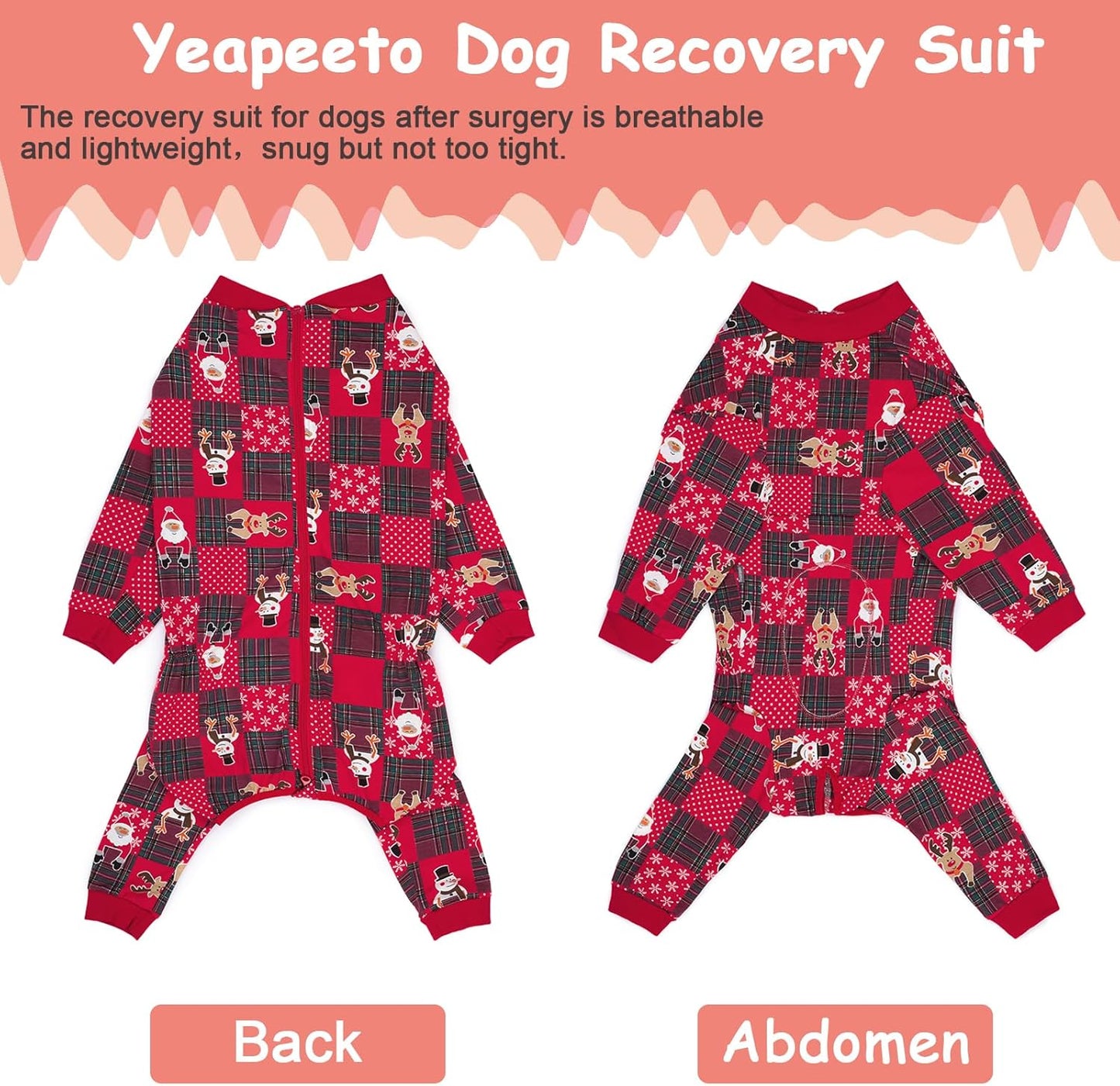 Yeapeeto Dog Onesie Surgery Recovery Suit for Large Medium Bodysuit Dogs Pajamas PJS Full Body for Shedding, Prevent Licking, Wound Protection, Cone Alternative… (Xmas Red, 5XL)