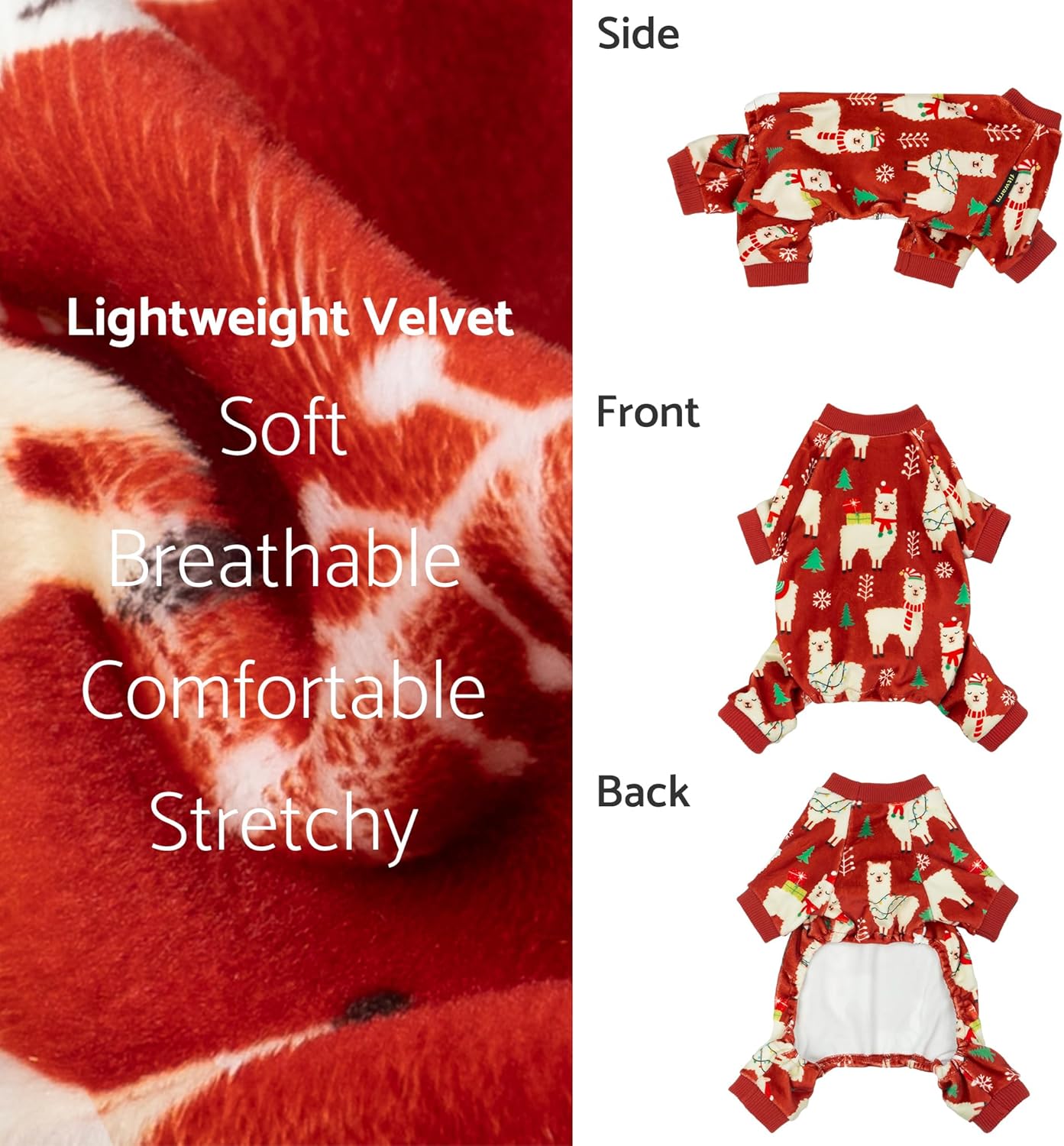 Fitwarm Christmas Alpaca Dog Pajamas, Christmas Clothes for Small Dogs Boy Girl, Holiday Pet Outfit, Red, Green, White, XS