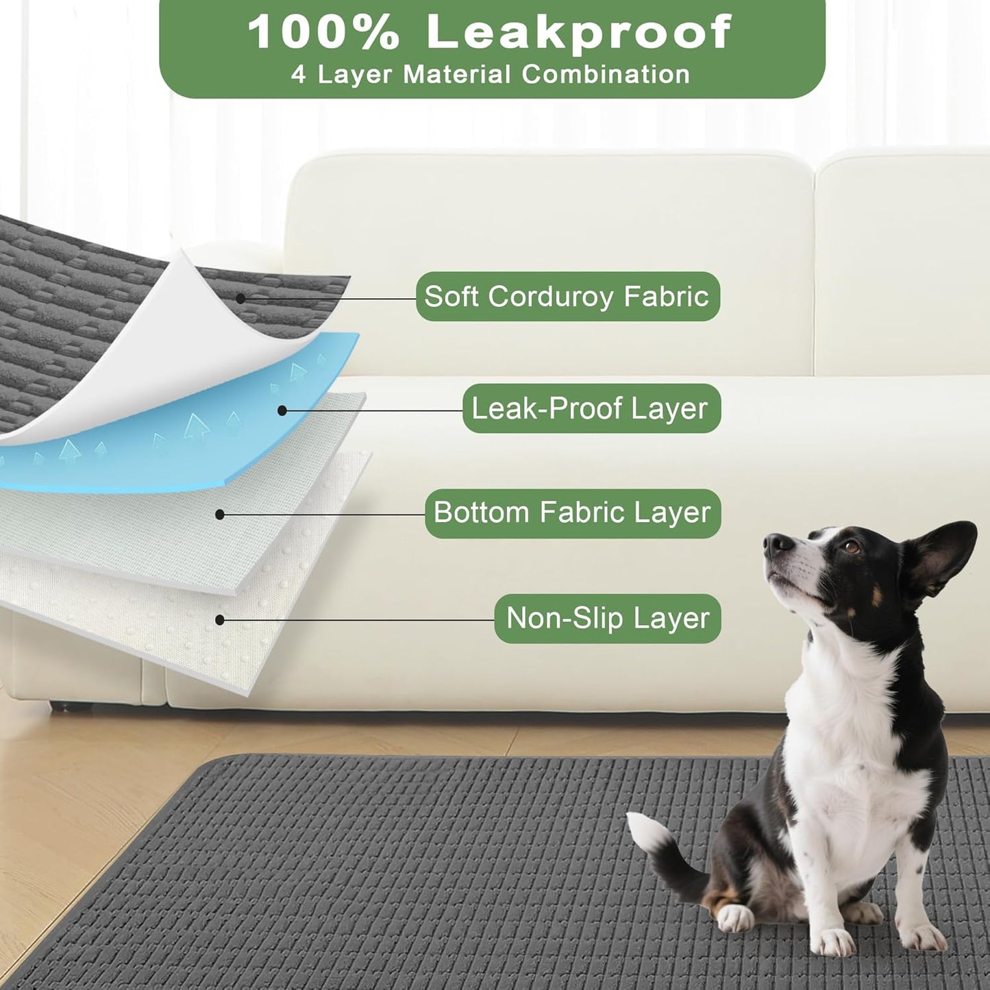 Washable Pee Pads for Dogs, 2 Pack Reusable Puppy Pads Dog Pads, Non-Slip Dog Pee Pads, Leakproof Pet Pee Pads Wee Wee Pads for Dogs. (Dark Grey, 34"x36"(Pack of 2))