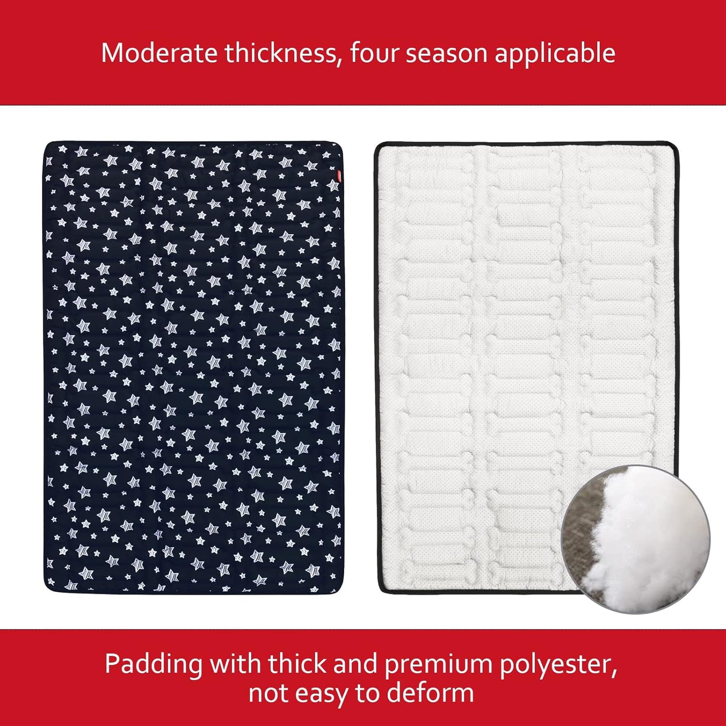 Dog Crate Mat (48" X 30"), Soft Dog Bed Mat with Cute Prints, Personalized Crate Pad, Anti-Slip Bottom, Machine Washable Kennel Pad, Black