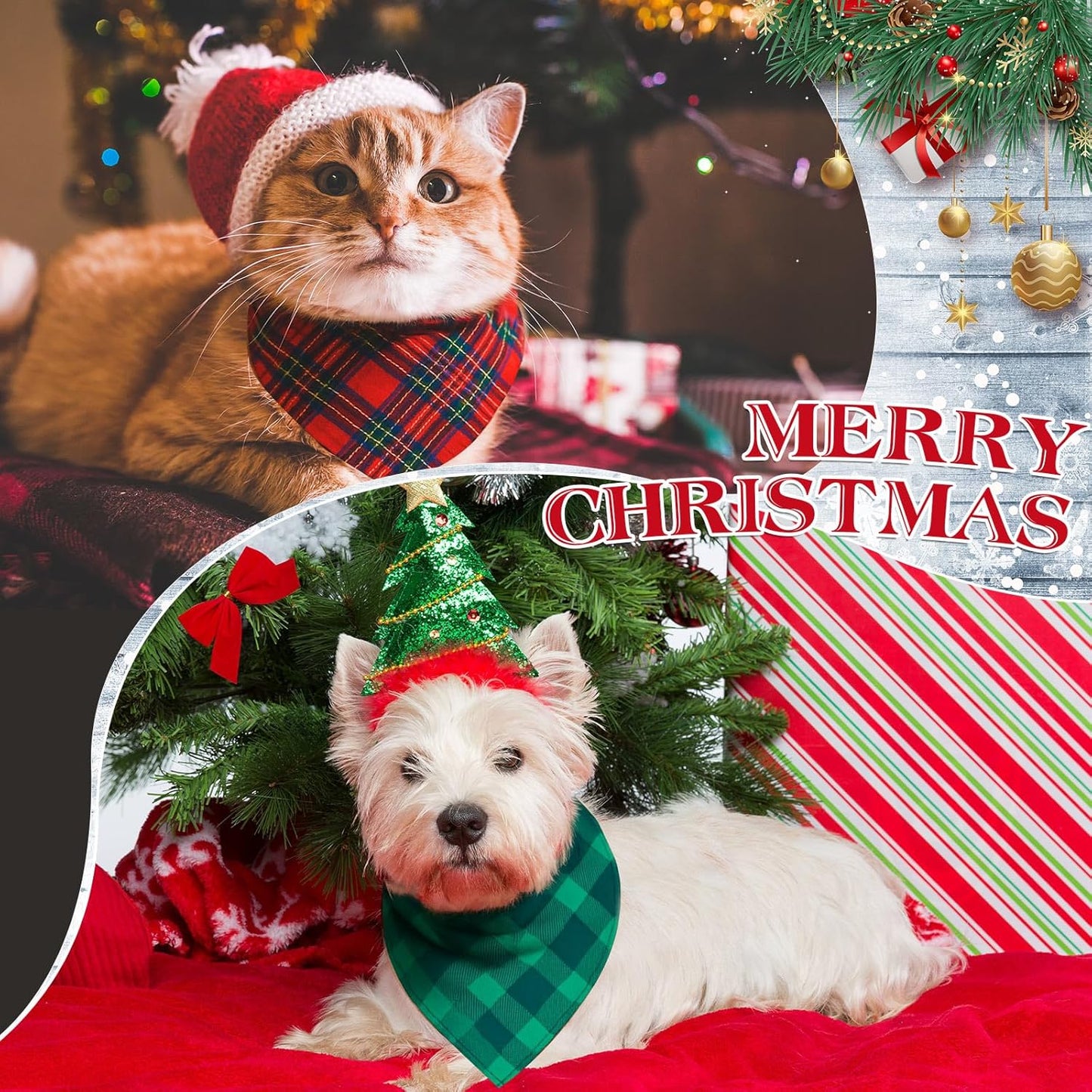 Abbylike 50 Pieces Christmas Plaid Dog Bandanas Bulk Xmas Bandanas for Dogs Triangle Kerchief Bibs Scarf Set for Christmas Pet Costume Accessories Decoration (19.7 x 13.8 x 13.8)