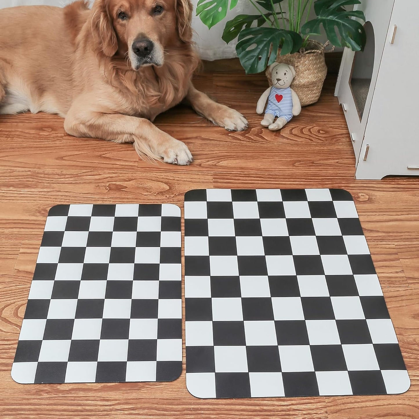 Ralxion Checkered Dog Feeding Mat, Absorbent Mats for Dog Food and Water Bowl, Dispenser, Feeder, Retro Aesthetic Black Checkerboard Pet Placemat for Dogs, Cats, Puppy Accessories, 16" X 24”