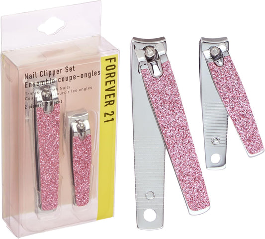 Nail Clippers Set - 2pc Pink Glitter Nail Clipper Value Pack, Big & Small Precision Nail Clippers Pack, Essential Manicure & Pedicure Tools