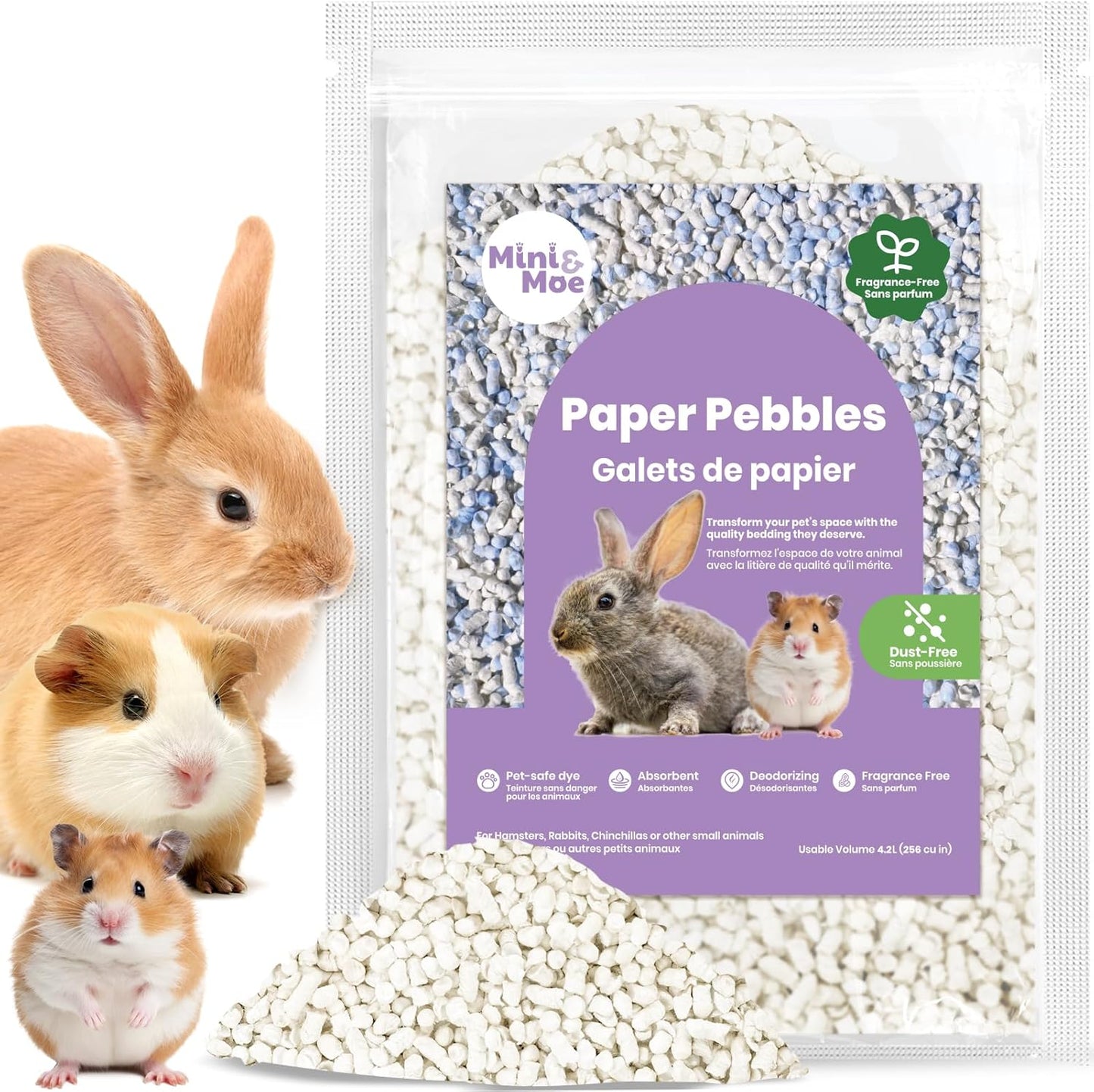 mini&moe Rabbit Litter Paper Pellet Bedding: Hamster Bedding Odor Control & Moisture Absorbent Natural Paper Pellet Bedding - for Small Animal Guinea Pigs,Rabbits Bedding 3.96lb