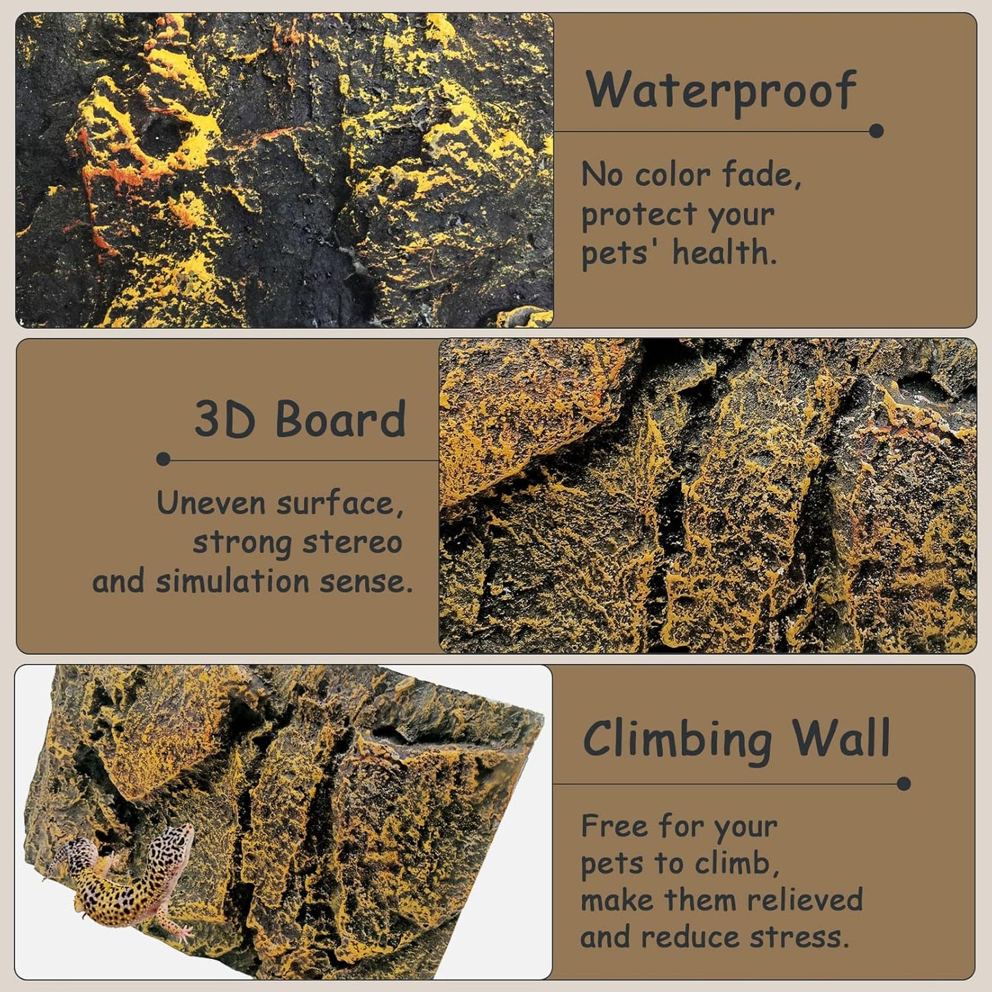 Tfwadmx Rock Terrarium Background 3D Reptile Tank Background Board Amphibian Stereo Backdrop Wall Snake Habitat Decor for Lizard Bearded Dragon Gecko Spider Chameleon Turtle Fish (Yellow Rock)