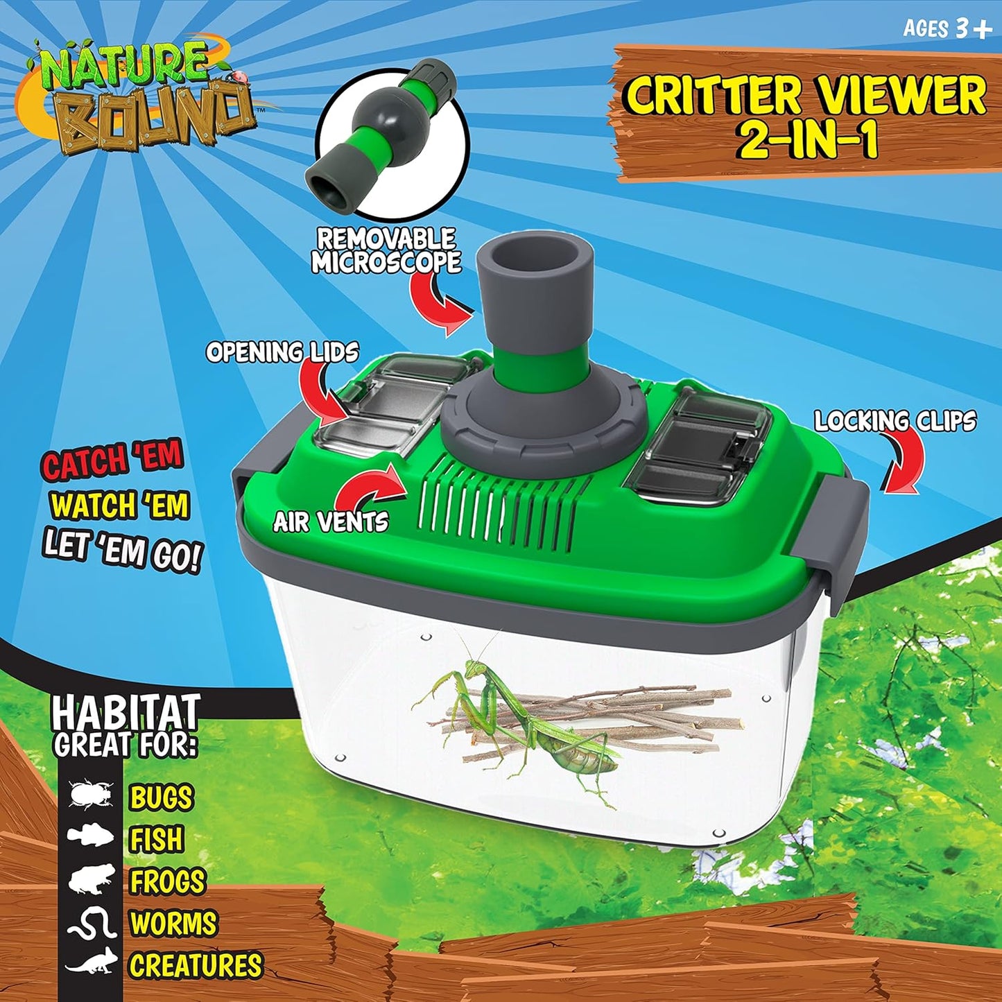 Nature Bound 2-in-1 Habitat with Microscope for Insects and Other Critters, Includes Lid and Removable Portable Microscope