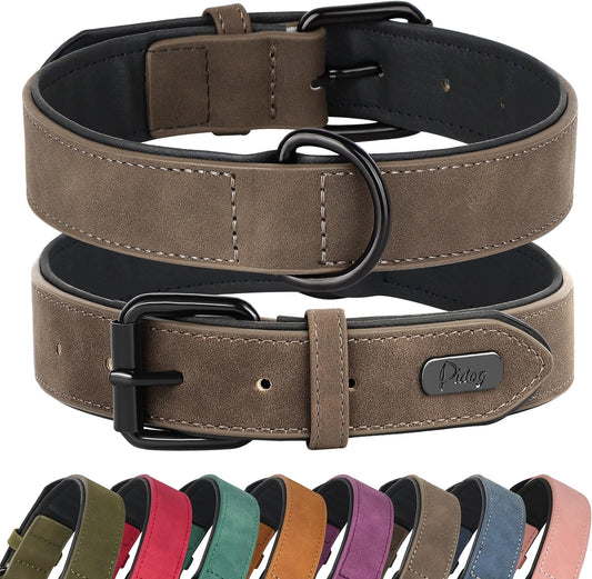 Didog Soft Padded PU Leather Dog Collar, Breathable and Adjustable Dog Collar for Large Dogs, Comfortable for Daily Walk, Brown, XL Fit Neck 17-21"(44-71 lbs)