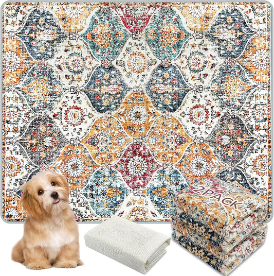Washable Pee Pads for Dogs, (2 Pack, 36"x42") Upgrade Reusable Puppy Pads with Non-Slip Rug Pad, Super Thickening Absorbent Leakproof Dog Traning Pads Whelping Pad for Dogs, Doggie(Orange)