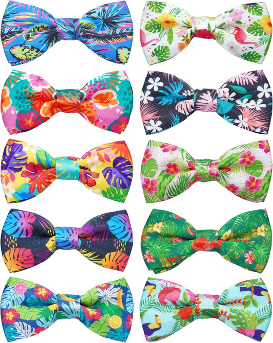 PET SHOW 10 Pack Summer Small Dog Bow Ties Sliding Collar Attachments Puppy Cats Hawaiian Bowties for Medium Dogs Floral Fruit Bowknots Party Holiday Pet Grooming Accessories(Small)
