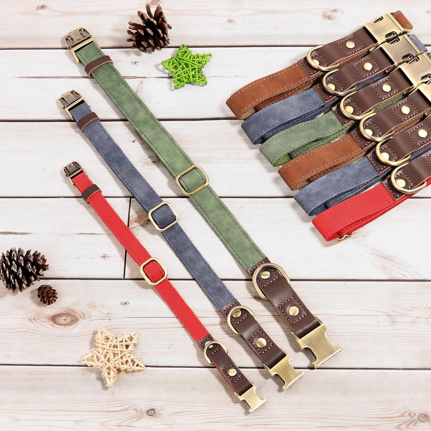 Didog Soft PU Leather Dog Collars for Medium Dogs,Classic Adjustable Dog Collars with Quick Release Metal Buckle,Easy Clean and Comfortable with Nylon Lining,Denim Blue,M Neck 13-19"