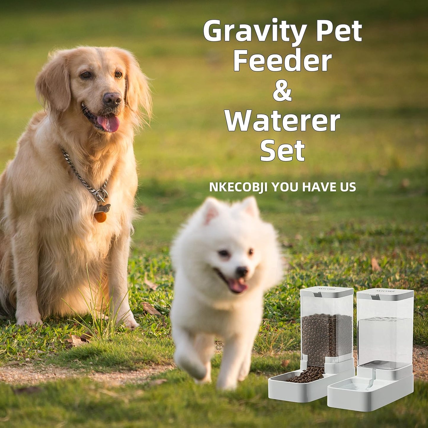 Gravity Pet Feeder and Water Dispenser Set, Automatic Dog Feeder and Dog Water Dispenser for Dogs Cats Pets Animals Large Capacity(3.8L)