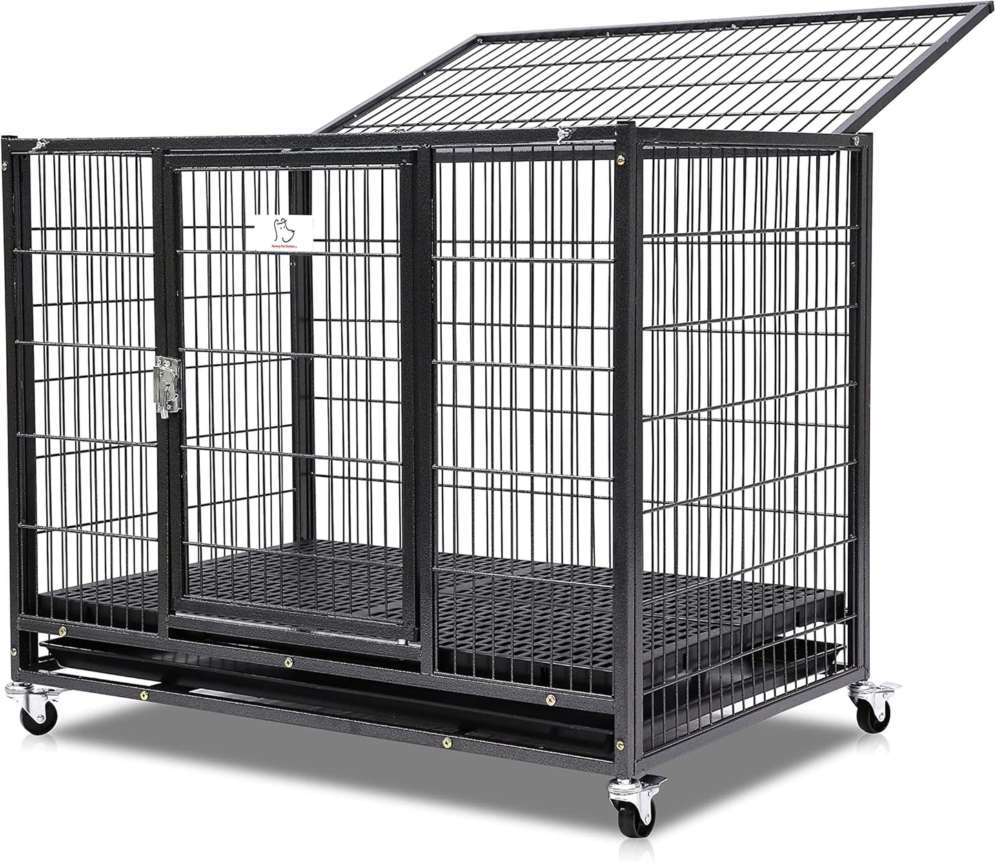Homey Pet 37" Stackable Larger Heavy Duty Dog Cage w/Plastic Floor Grid, Open Top & Casters