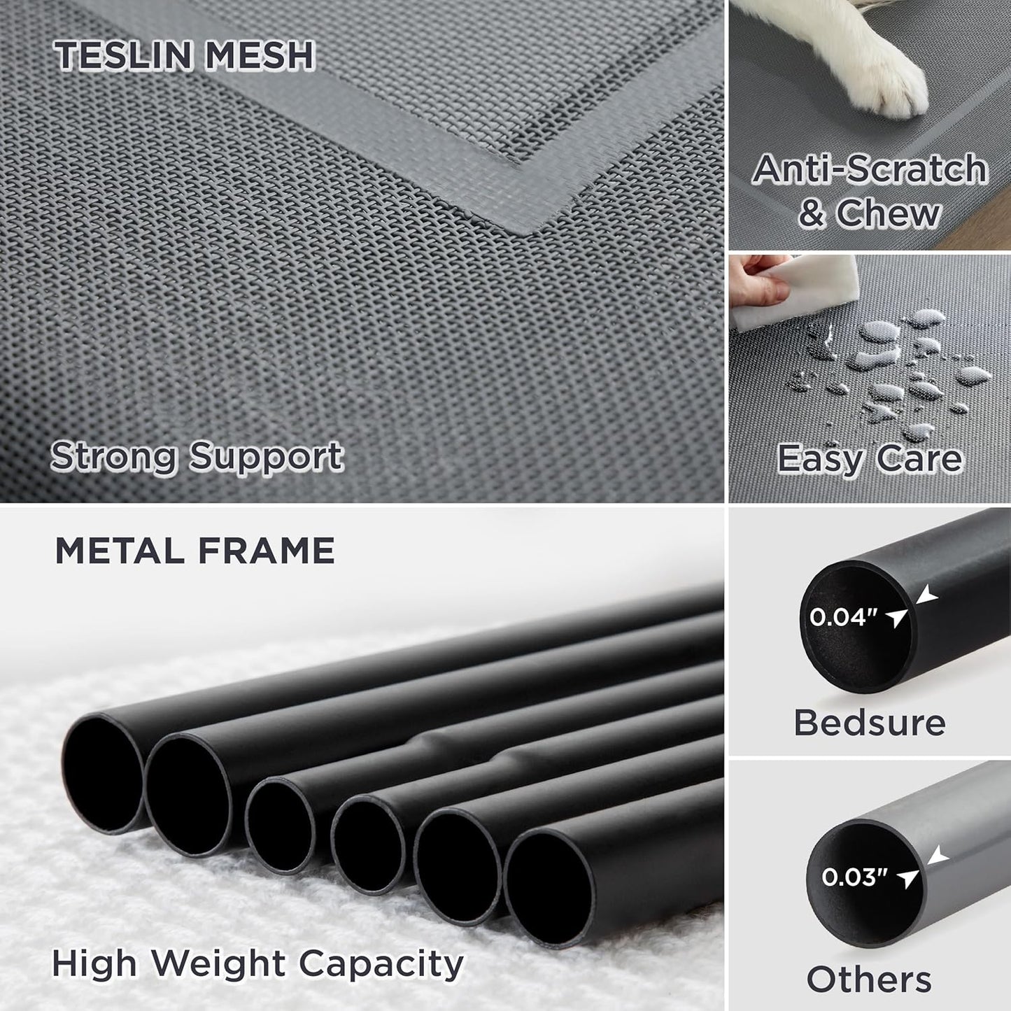 Bedsure Outdoor Elevated Dog Beds for Small Dogs, Portable Indoor & Outdoor Cooling Raised Cot Pet Hammock Bed with Skid-Resistant Feet, Frame with Breathable Mesh, Grey, 35 inches