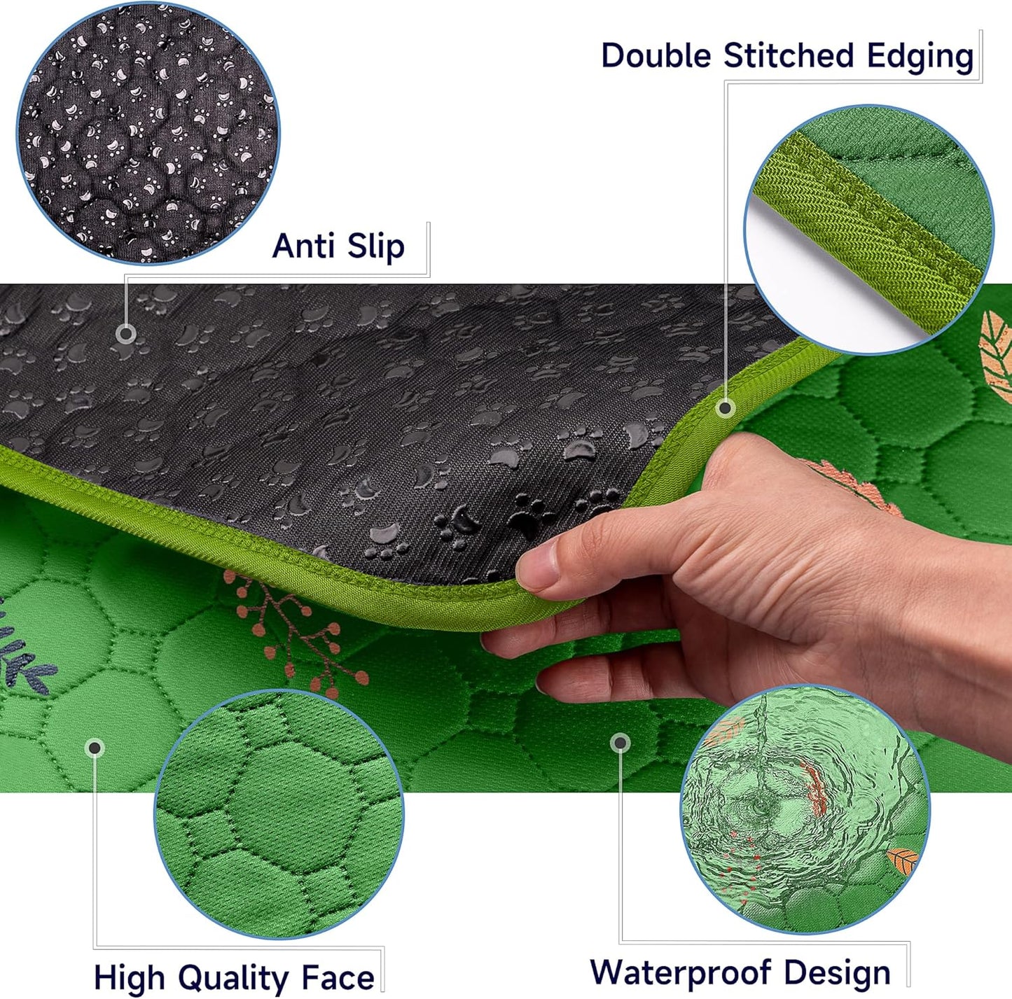 Sunheir 2-Pack Extra Large Reusable Dog Mat for Floor, Dog Playpen, Non-Slip Waterproof Super Absorbent Washable Pee Pads for Dogs, Pet Whelping Pads, Potty Training - Green, 36" x 41"