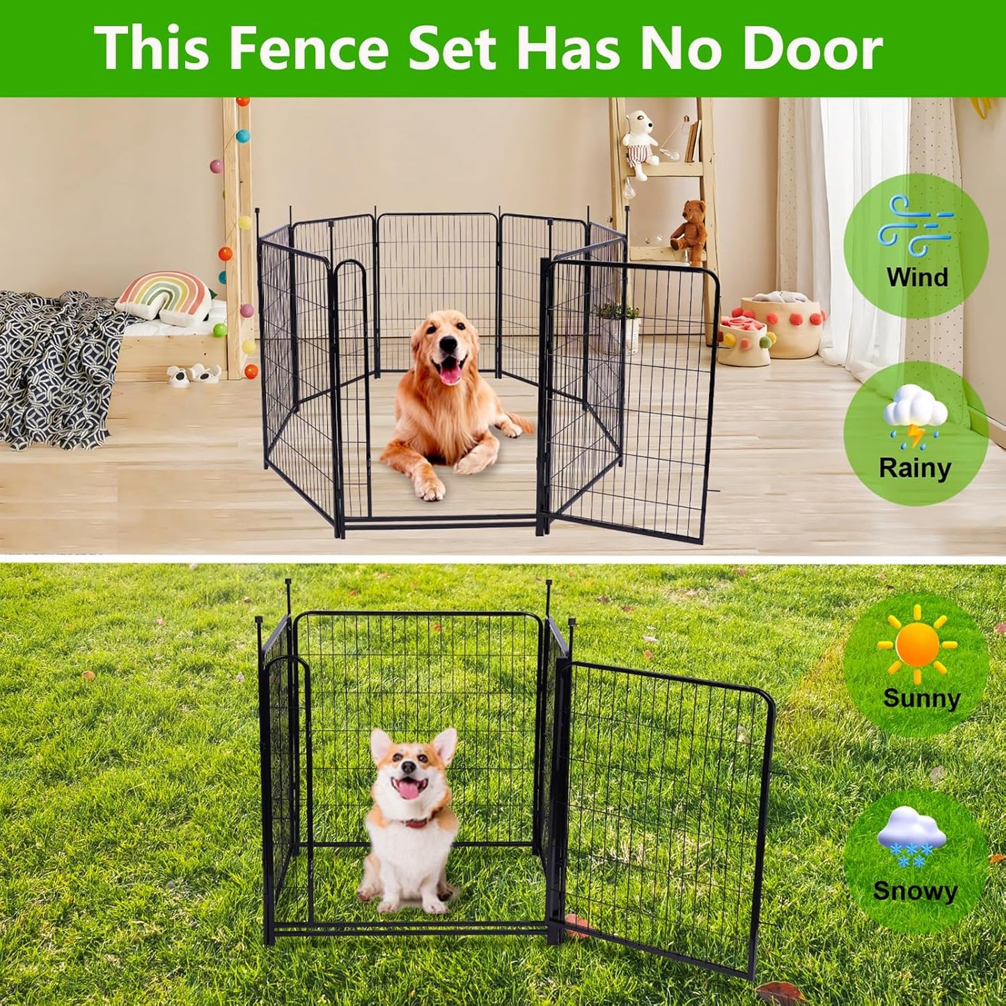 Doorless Dog Digging Fence Barrier,56in(H) 10 Panels Total 22.1 Ft(L), Black Metal Fencing for Yard 4.6ft Tall, Dog Fence Outdoor for Yard, Fences for Garden Beds, Garden Fencing Border