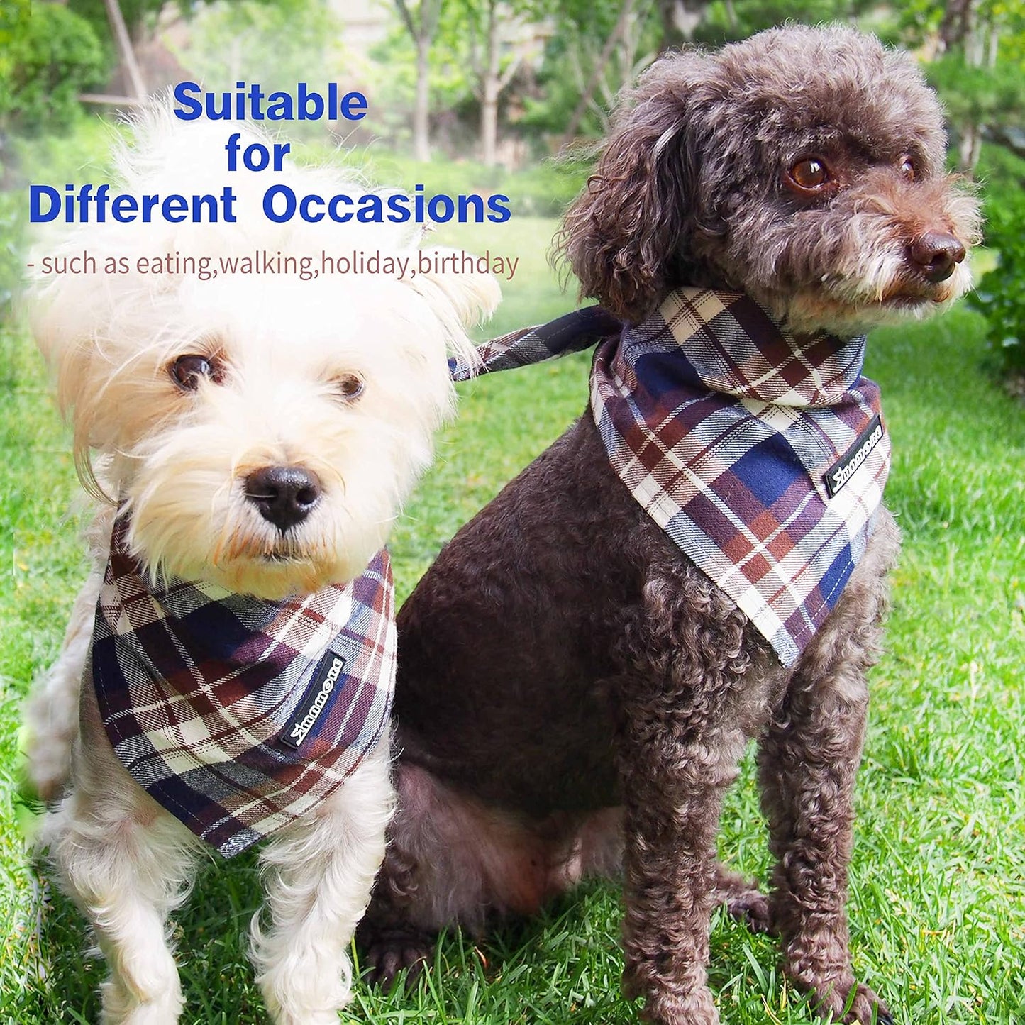 Adjustable Plaid Dog Bandanas,1PC Soft Washable Cotton Triangle Bib Kerchief Scarfs for Small Medium Large Dogs and Cats (Grey, Small)