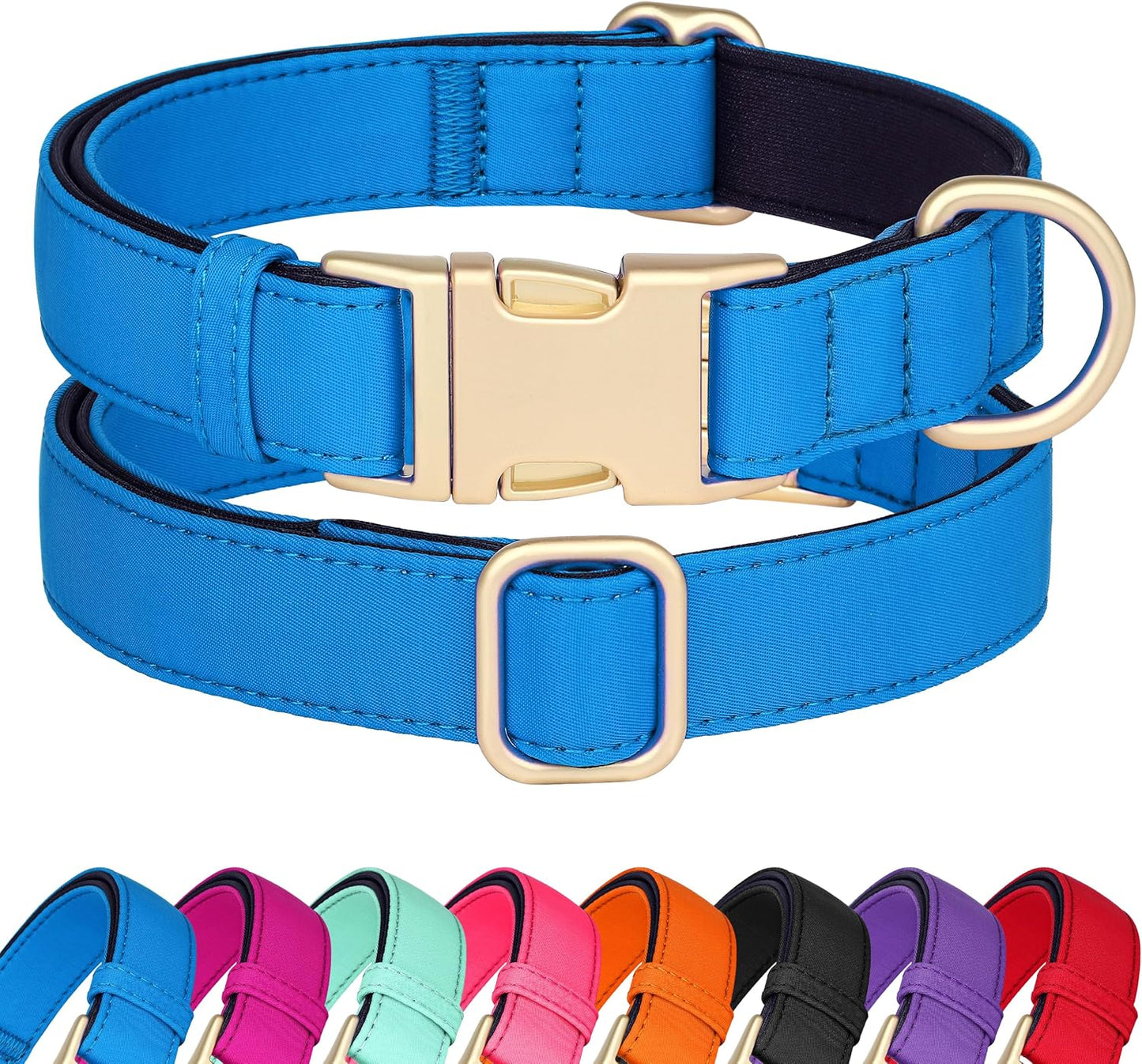 Didog Soft Padded Dog Collar for Large Dogs, Colorful and Durable Pet Collar with Quick Release Buckle, Light and Breathable for Daily Walking, Blue, L