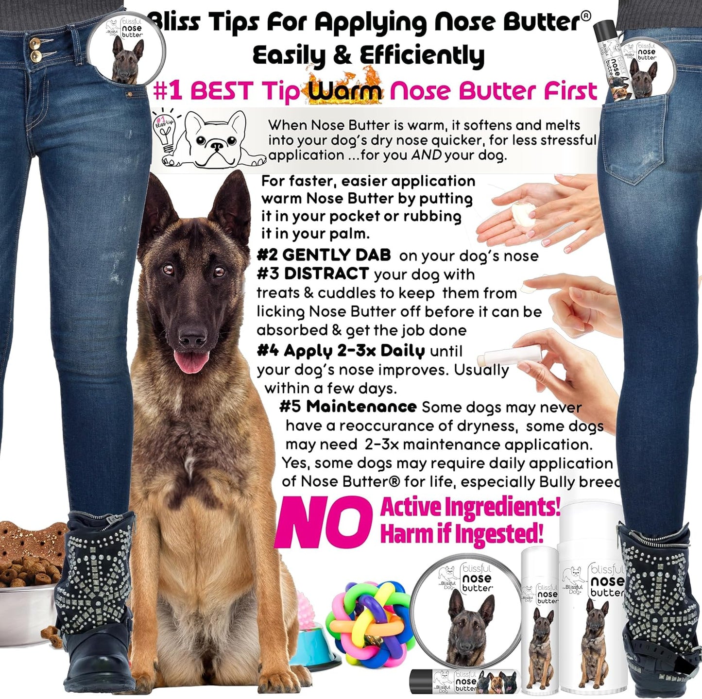 The Blissful Dog Belgian Malinois Nose Butter for Dry, Cracked Skin, Lick-Safe Dog Nose Balm with Moisturizing Shea Butter, Almond, Olive, and Essential Oils, Pet Supplies, Uncented, 0.50 oz.