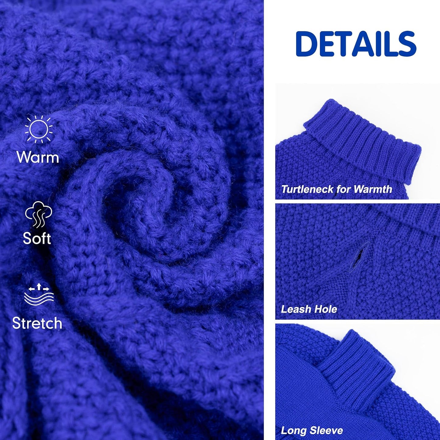 cyeollo Dog Sweater Pullover Turtleneck for Large Dogs, Classic Knitwear Fall Winter Cold Weather Pet Clothes Warm Pet Apparel Large Big Dog Sweaters, Royal Blue 3XL