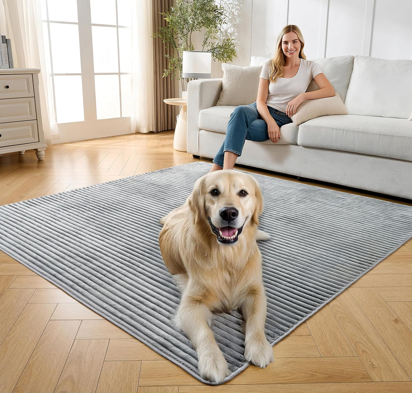 Flannel Washable Pee Pad for Dogs - 2 Pack Reusable Dog Pee Pads Extra Large, Fast Absorb Pet Playpen Mat with Non-Slip Back, Waterproof Puppy Training Pad. (Light Grey, 36" X 48")