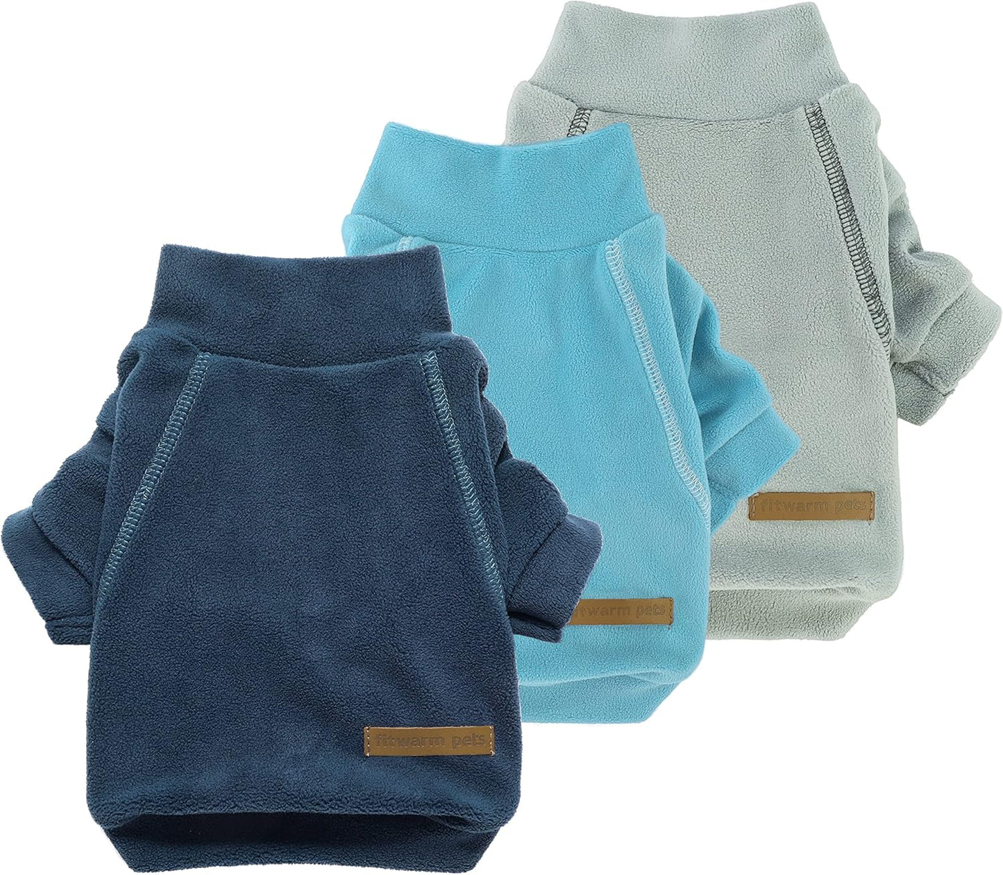 Fitwarm 3 Pack Classic Fleece Dog Sweater, Turtleneck Dog Sweatshirt, Dog Winter Clothes for Small Dogs Boy Girl, Pet Pullover Jumper, Cat Apparel, Blue, Grey, Navy, XL