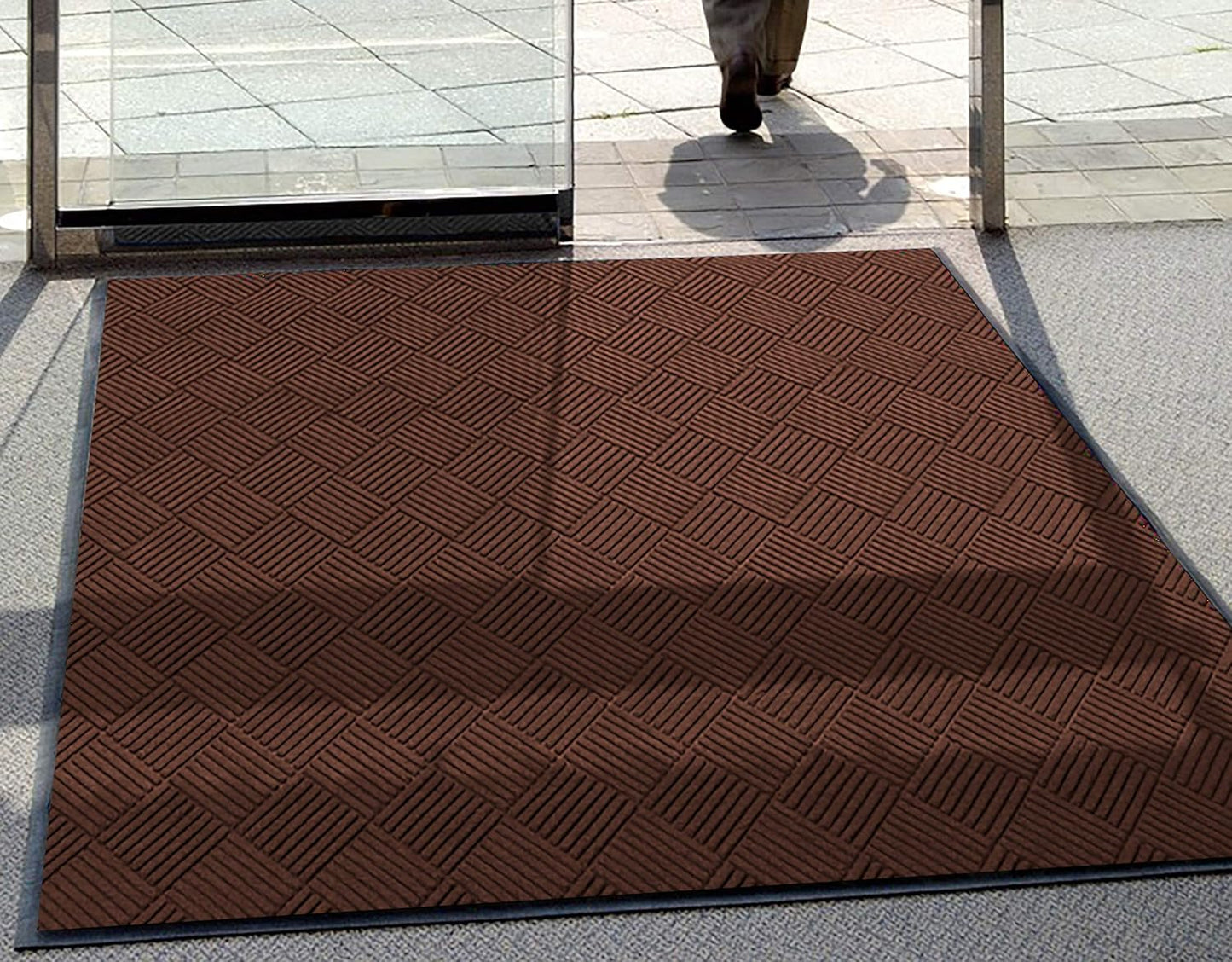 WaterHog Diamond | Commercial-Grade Entrance Mat with Rubber Border – Indoor/Outdoor, Quick Drying, Stain Resistant Door Mat (Dark Brown, 3' x 12')