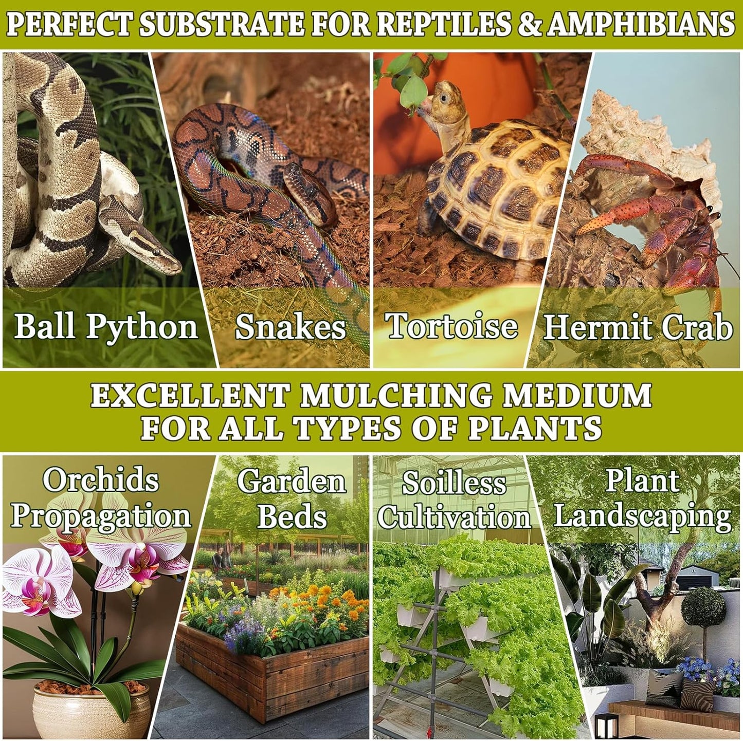 ZeeDix Natural Coconut Chips Substrate for Reptiles, Coconut Fiber Husk Reptiles Bedding, Compressed Coco Chips Substrate for Ball Python, Snakes, Tortoise, Hermit Crab, Frogs, Lizard, Tarantula