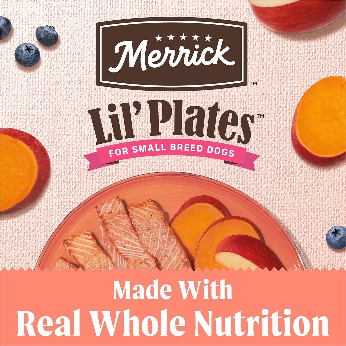 Merrick Lil’ Plates Premium Grain Free Dry Dog Food for Small Dogs, Real Salmon and Sweet Potato Kibble - 4.0 lb. Bag