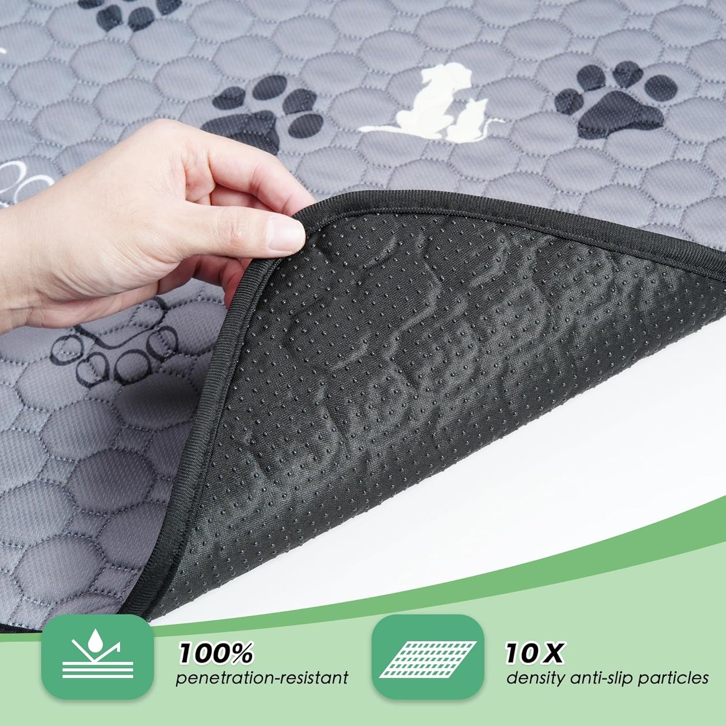 Washable Pee Pads for Dogs Mat, 2 Pack Absorbent Reusable Training Dog Pads Pet Puppy Pads, Non-Slip Potty Pads for Whelping, Playpen, Crate, Bed, Grey 24"x36"
