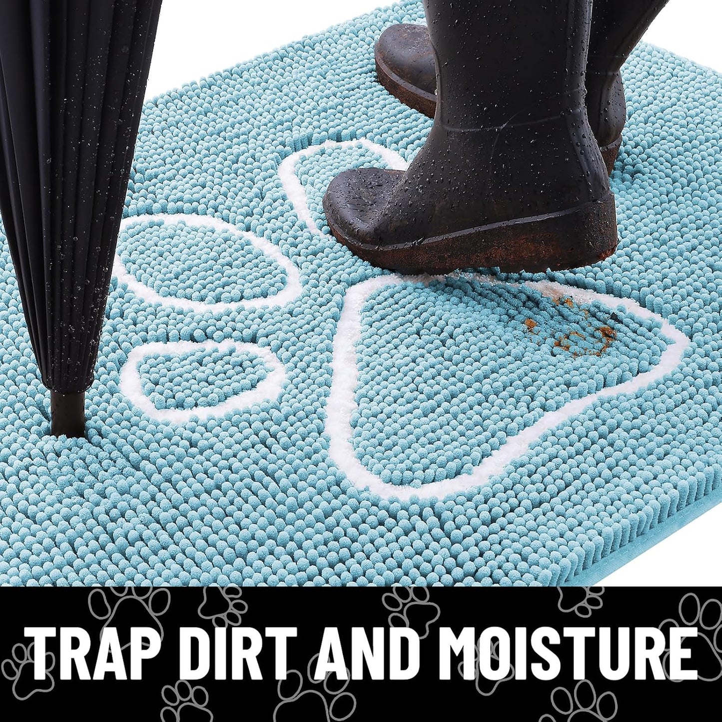 Smiry Dog Door Mat for Muddy Paws, Absorbent Dirt Trapper Non Slip Quick Dry Washable Chenille Mat for Mud Dogs, Entry Rug for Indoor and Outdoor (40x32 Inches, Sky Blue)