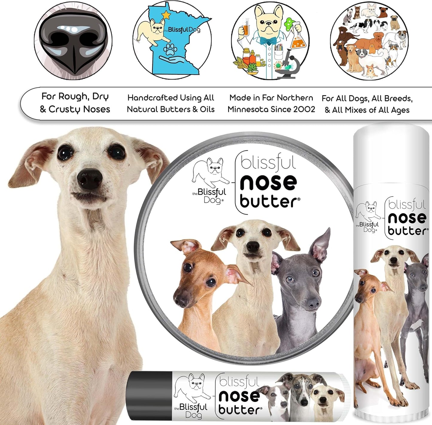 The Blissful Dog Italian Greyhound Unscented Nose Butter - Dog Nose Butter, 16 Ounce