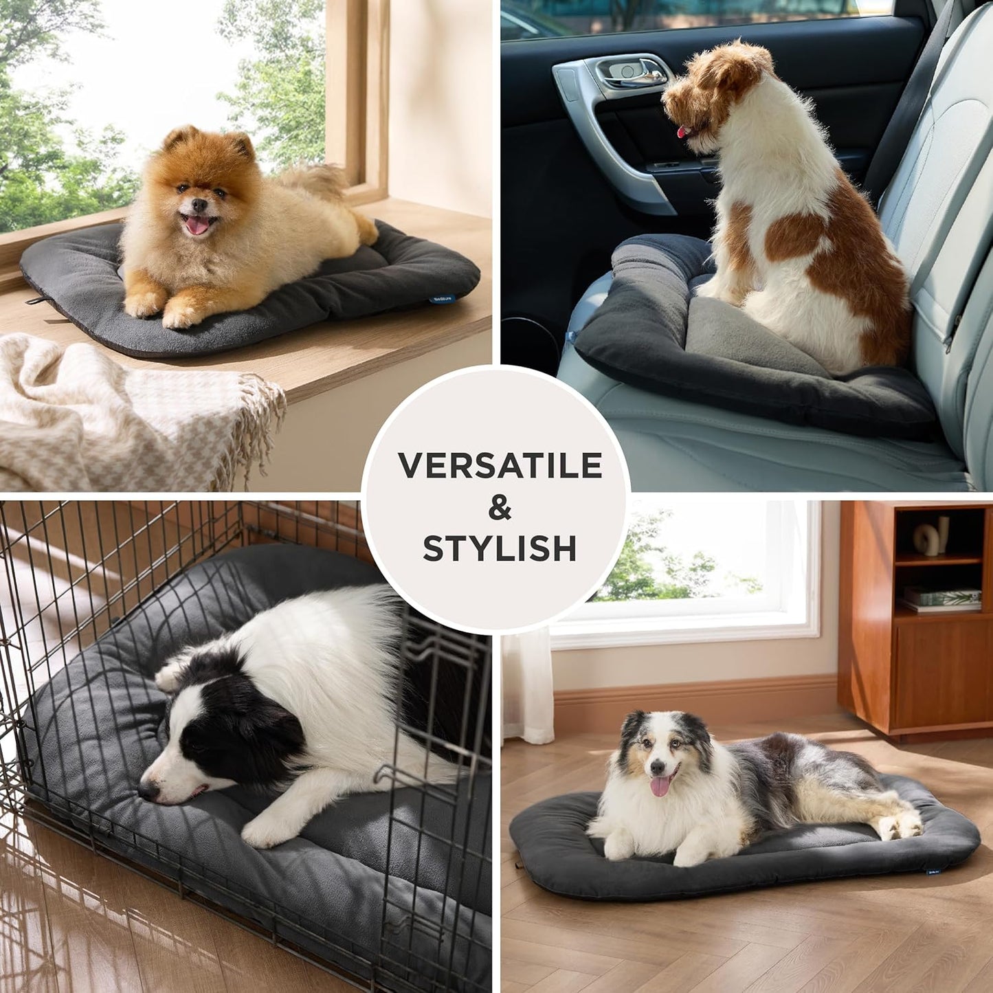 Bedsure Washable Dog Crate Pad for Small Dogs, Anti-Slip Puppy Kennel Dog Bed for Crate - Ultra Soft Fleece Flat Thin Pet Mat (Not Chew Proof), Grey 23"x17"