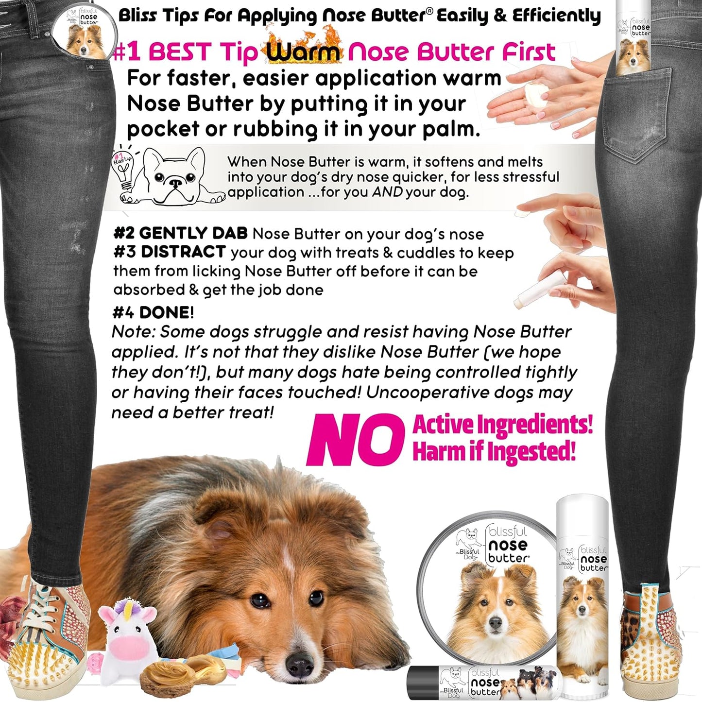 The Blissful Dog Shetland Sheepdog Nose Butter for Dry, Cracked Skin, Lick-Safe Dog Nose Balm with Moisturizing Shea Butter, Almond, Olive, and Essential Oils, Pet Supplies, Uncented, 0.15 oz.