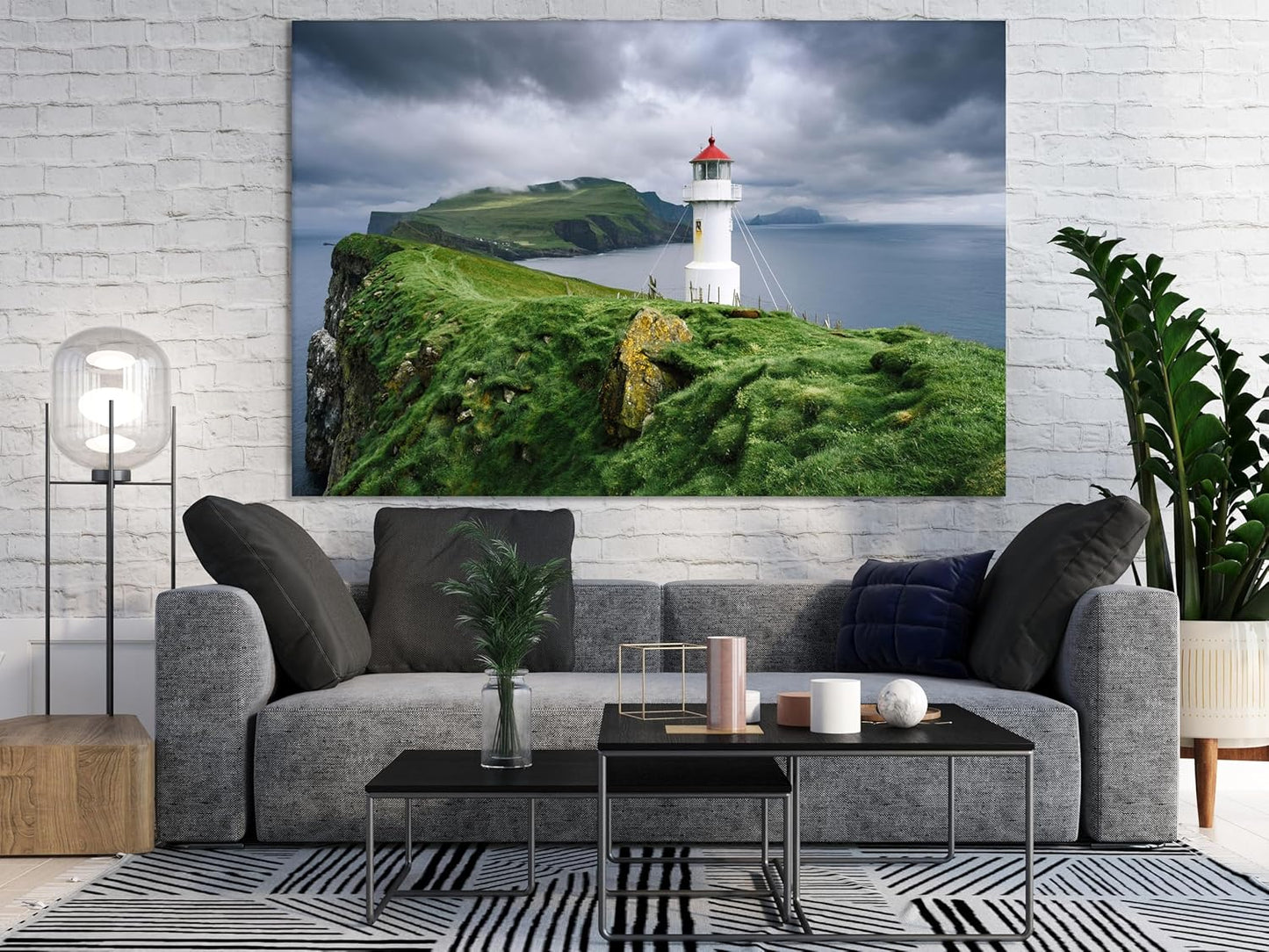 Nature Wall Art Prints - Ocean Forest Mountain Lake Canvas Landscapes - Small to Extra Large Living Room Bedroom Kitchen Bathroom Décor (Stormy Sky Lighthouse, 16L" x 24W")