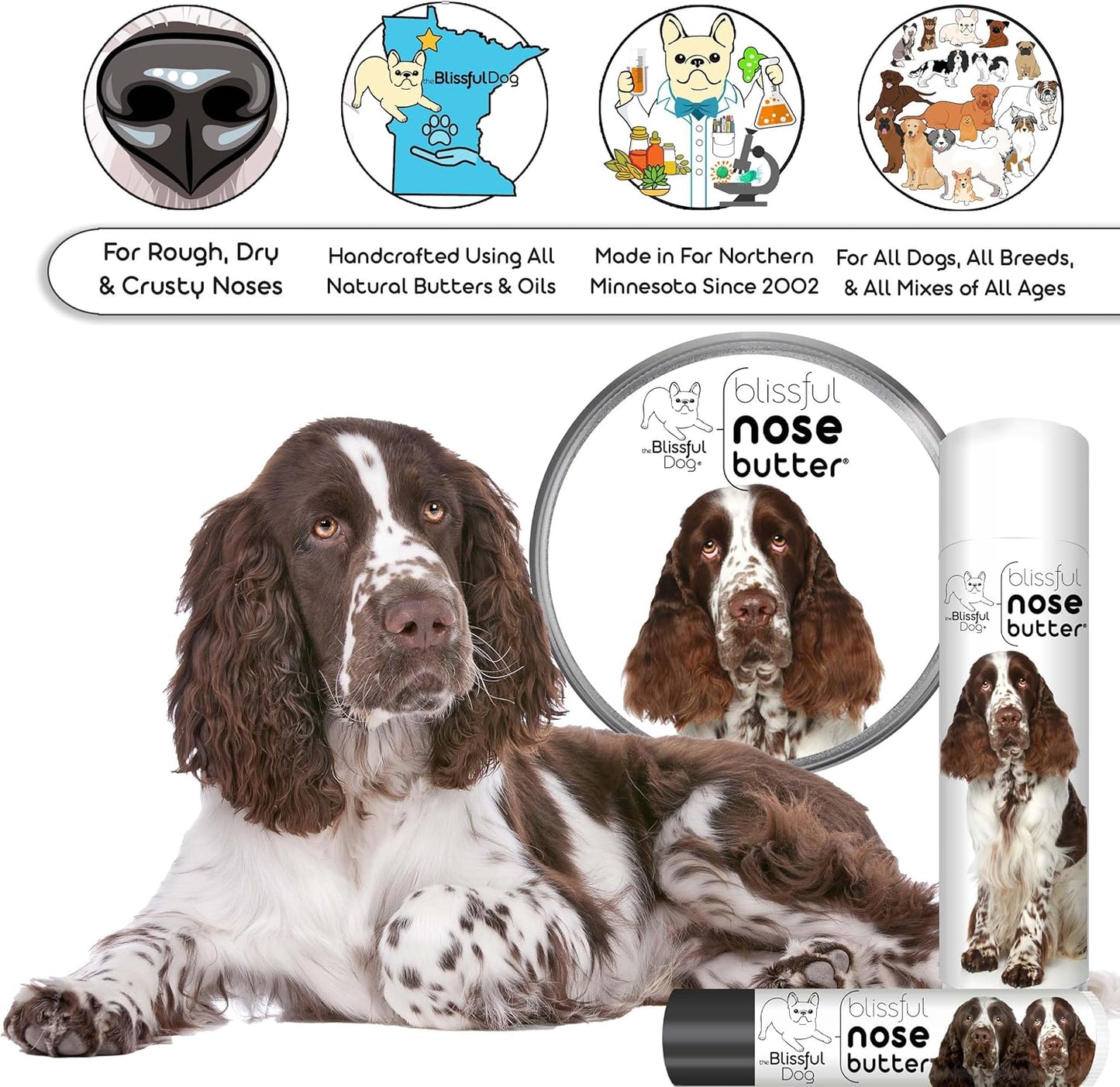 The Blissful Dog Springer Spaniel Nose Butter, Versatile Dog Nose Balm for Dry Nose, Handcrafted Nose Moisturizer, Easy-to-Apply Dog Essentials, Unscented, 1 oz.